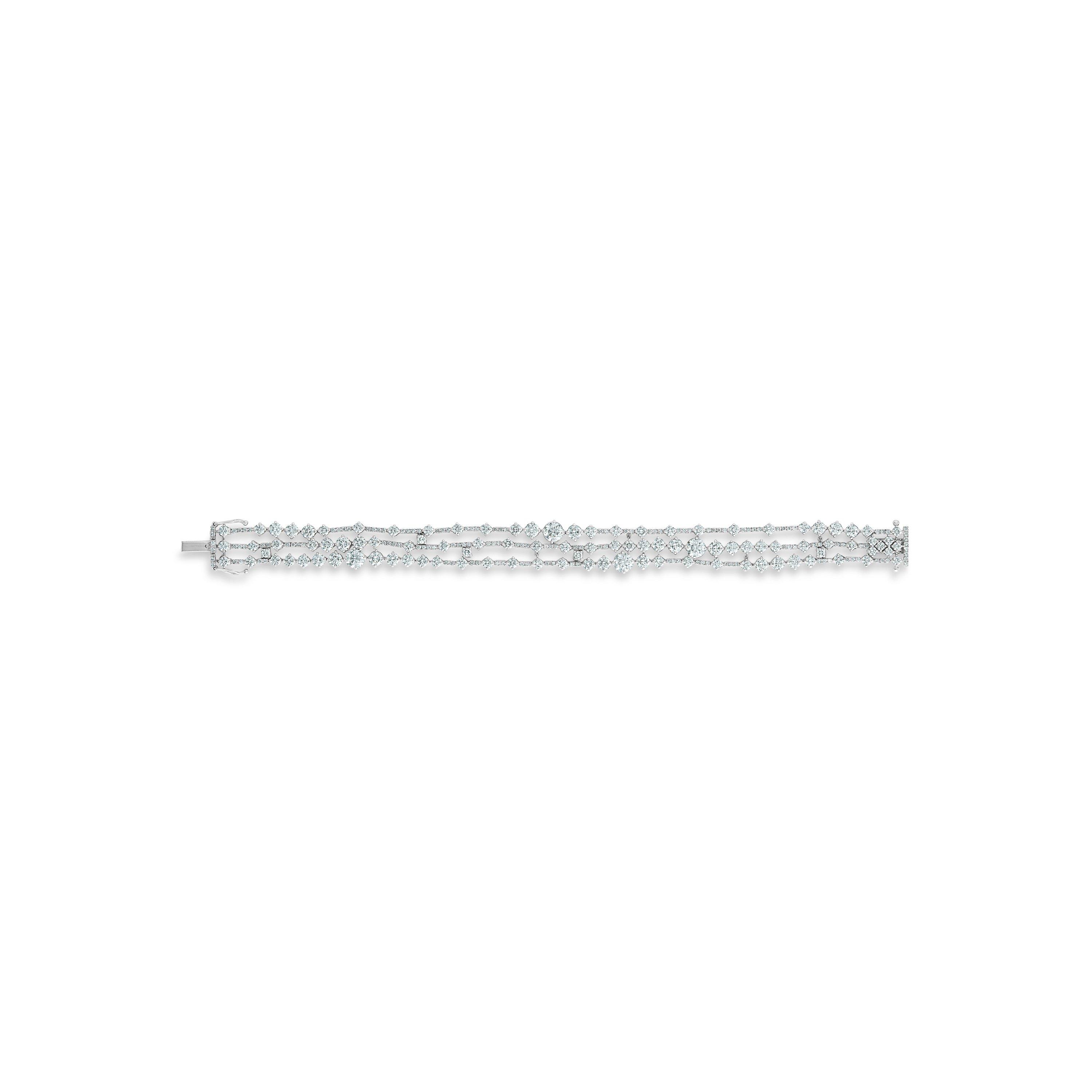 de Beers Jewellers 18kt White Gold Diamond Arpeggia Three Line Earrings - Silver