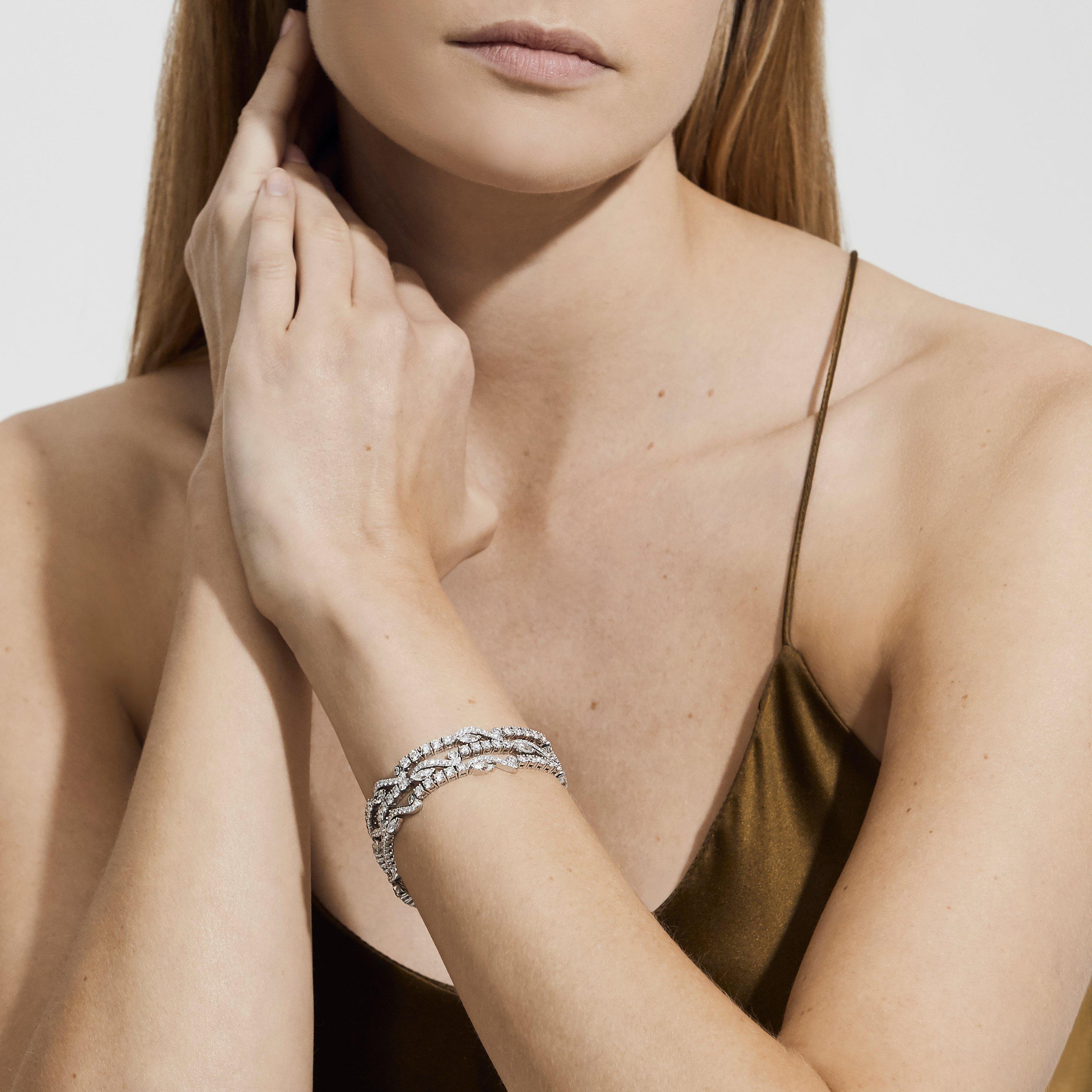 Bracelet Adonis Rose Trois Rangs en Or Blanc, image 2