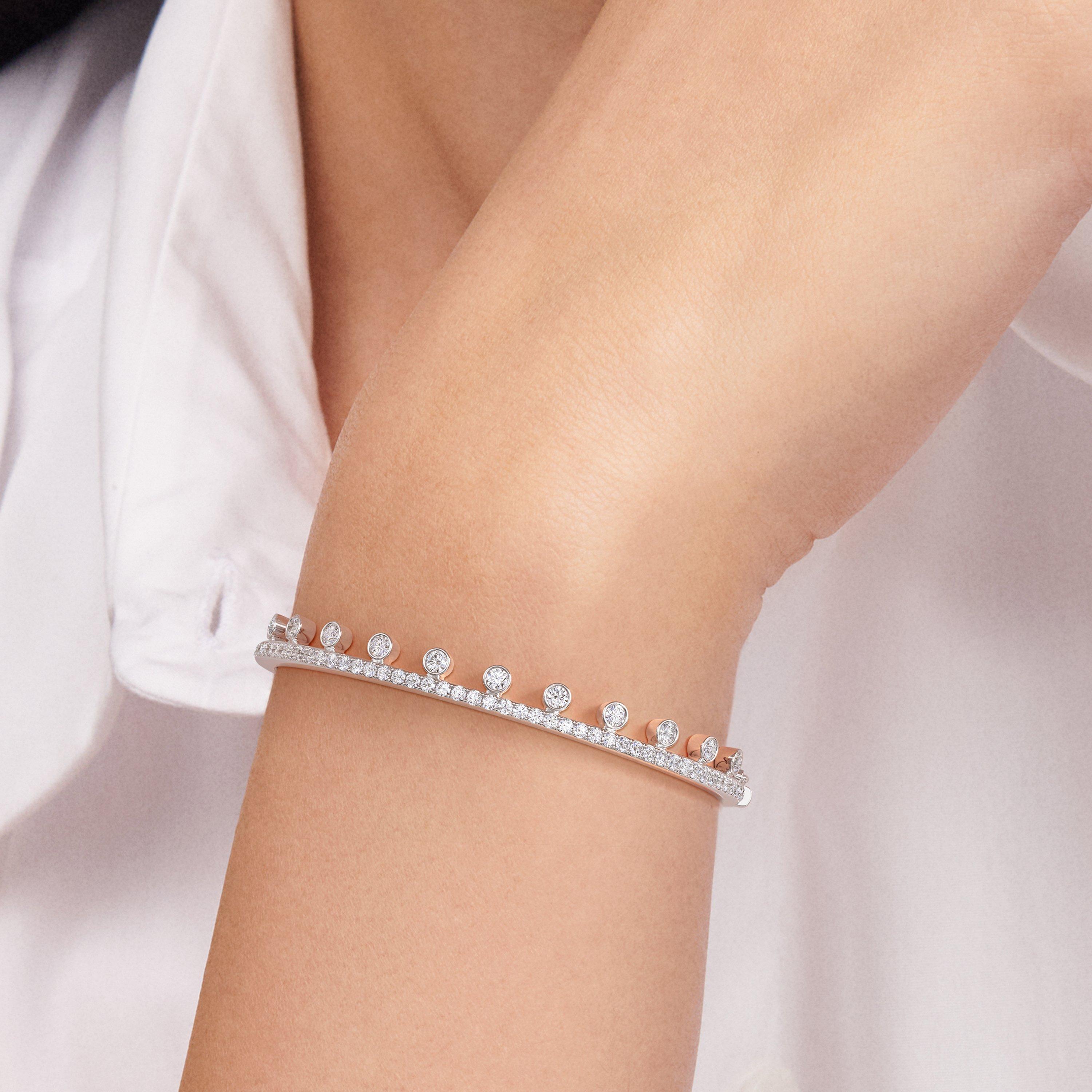 Dewdrop One Line Full Pave Bangle in white gold, image 3