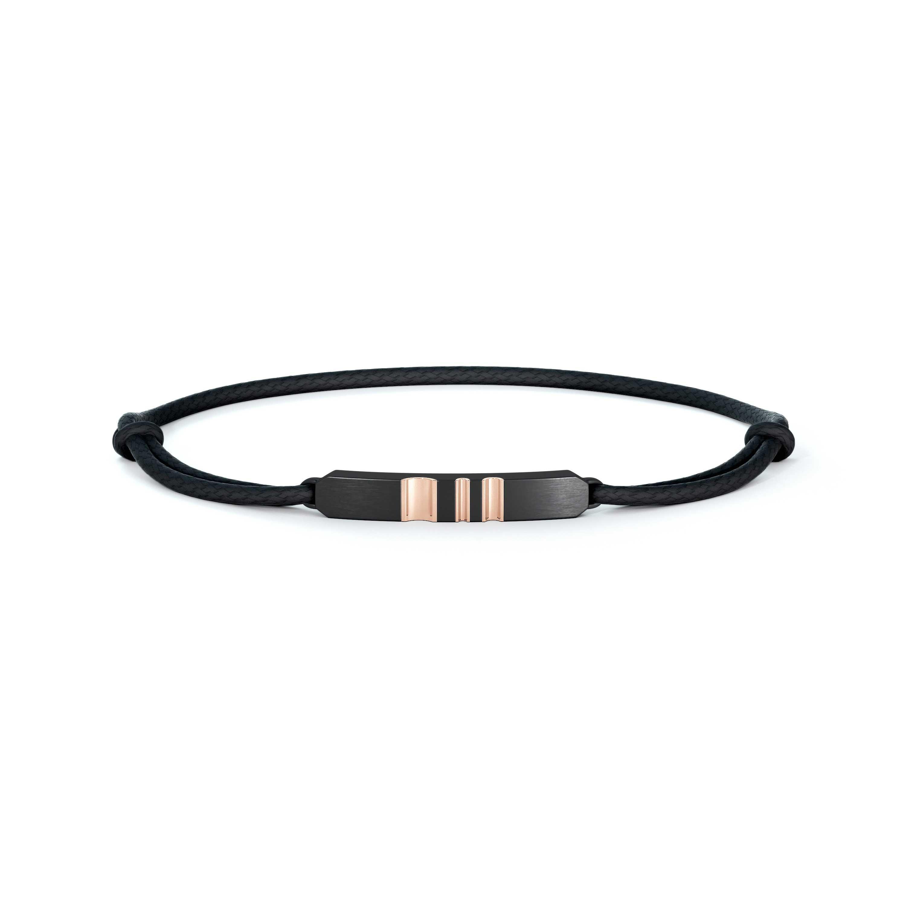 De Beers RVL cord bracelet in black titanium and rose gold, image 1