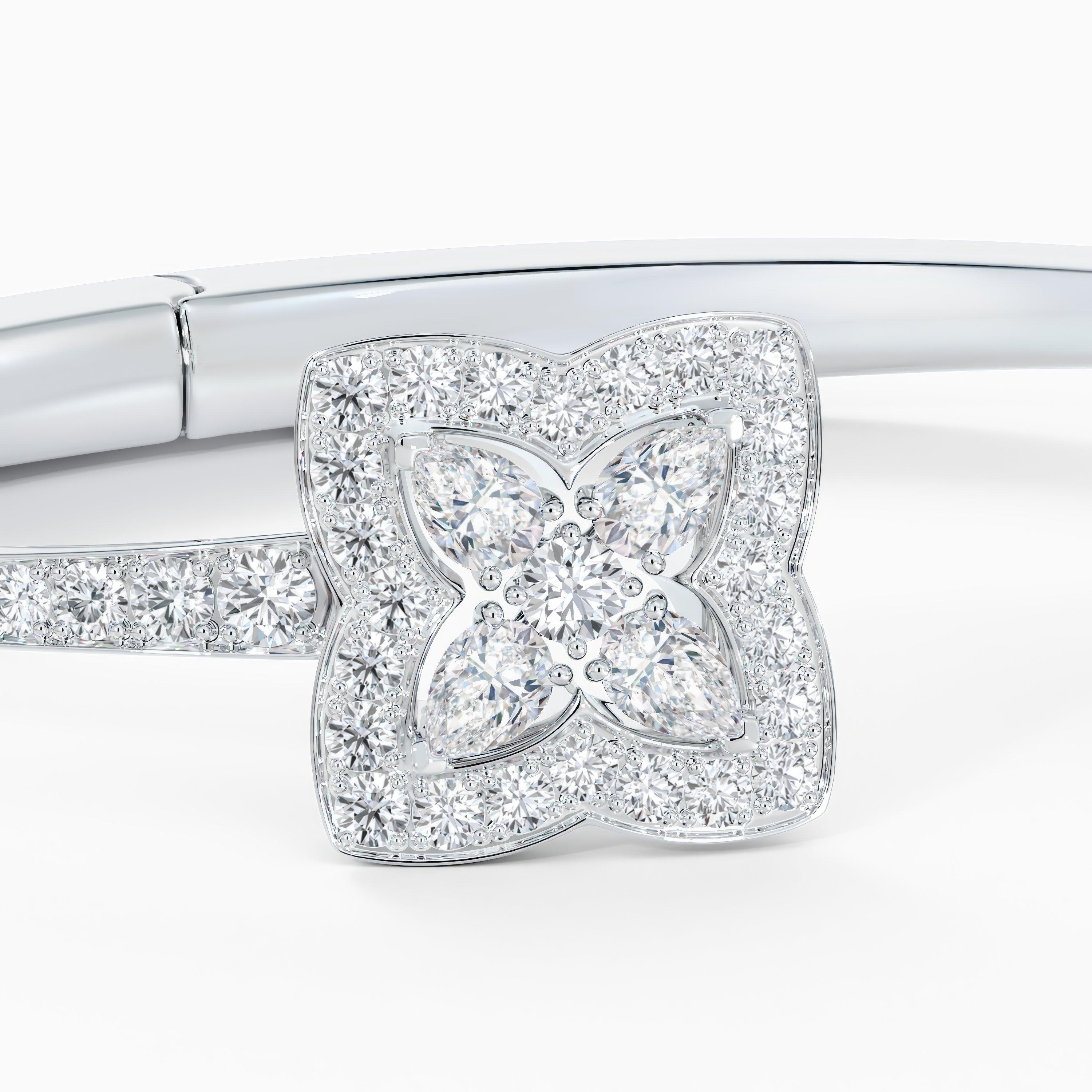 Bracelet Ouvert Enchanted Lotus en Or Blanc, image 4