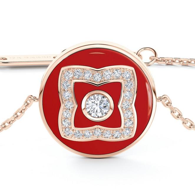 Bracelet Enchanted Lotus en or rose et émail rouge