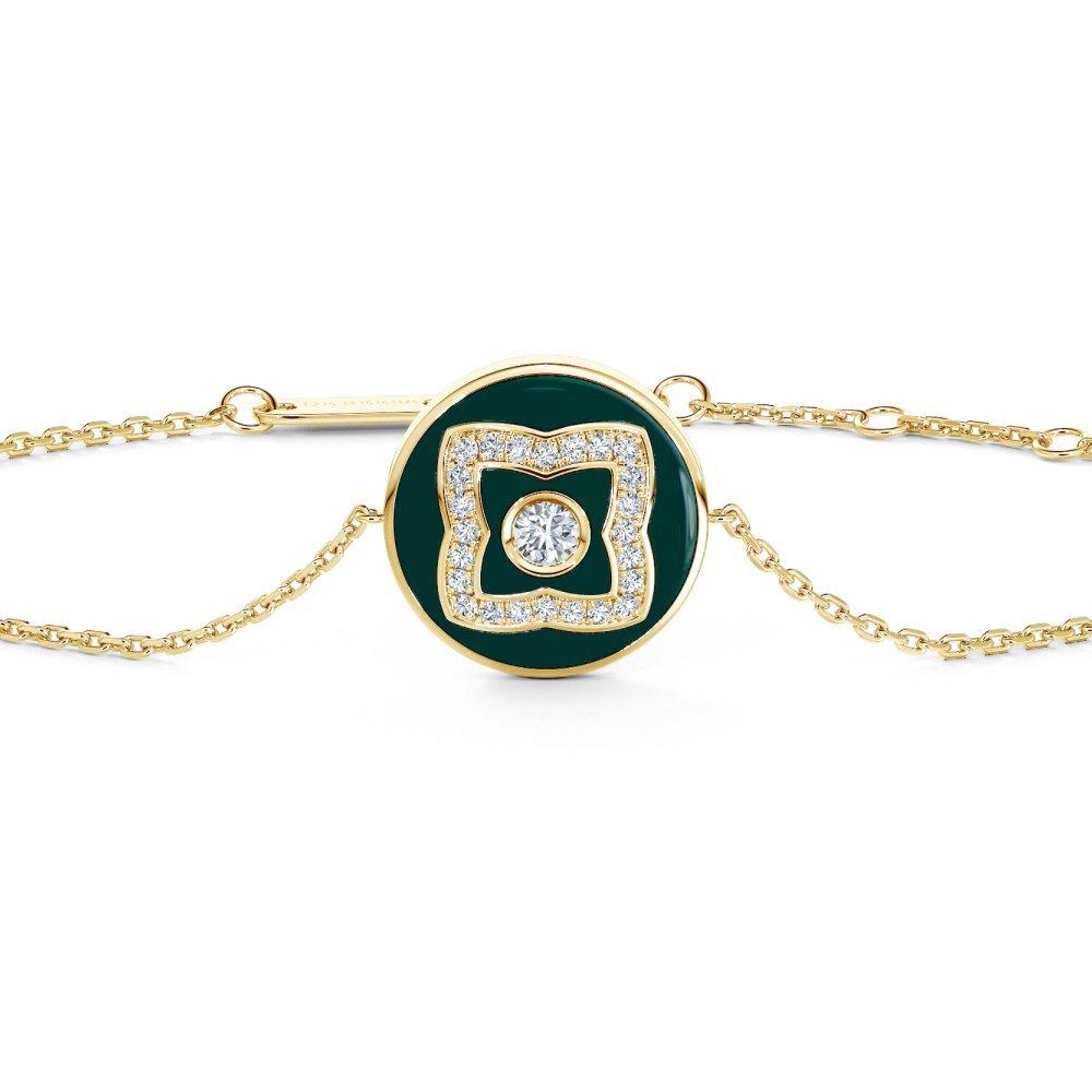 Enchanted Lotus bracelet in yellow gold and green enamel