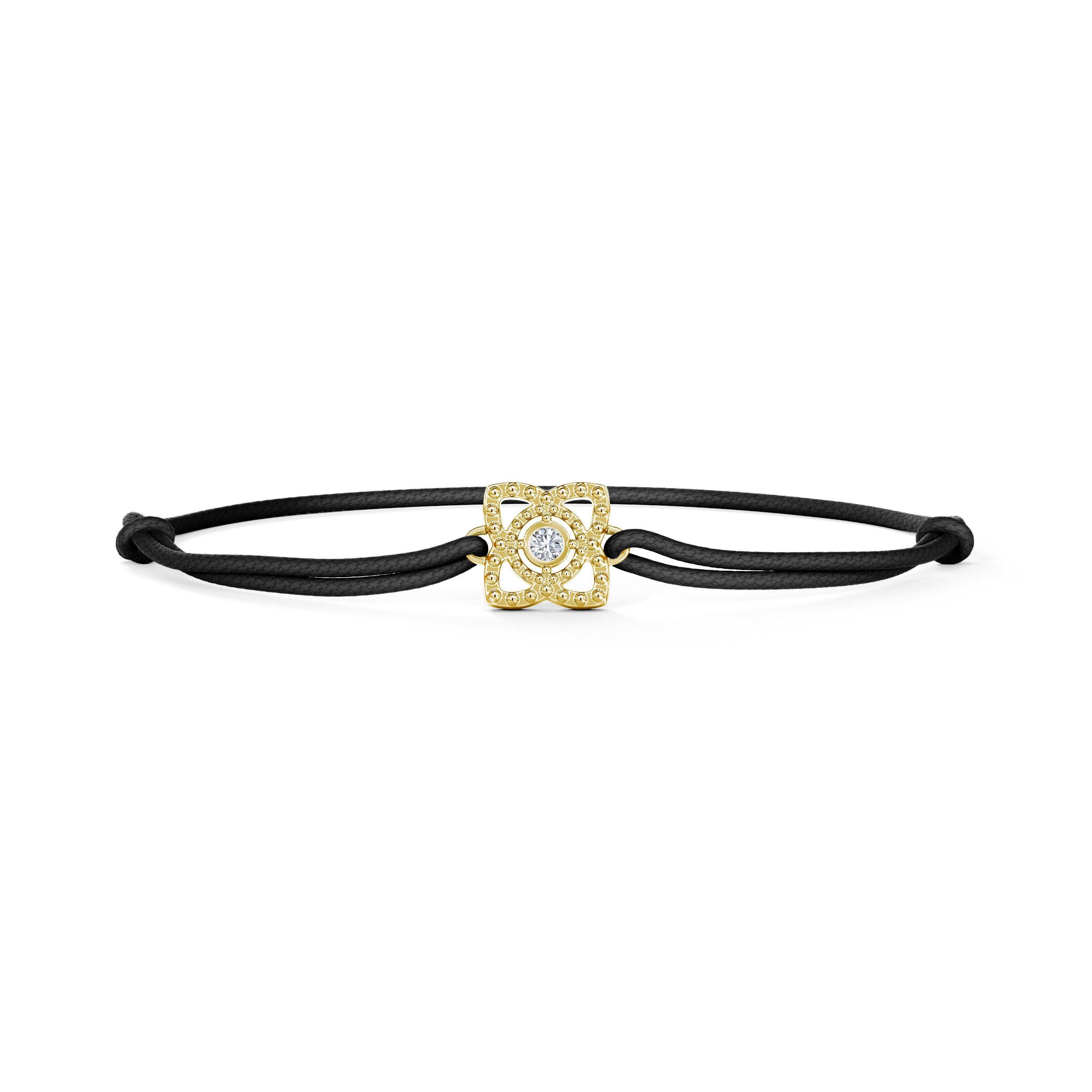 Bracelet Femme Or blanc et Diamant de laboratoire cordon noir