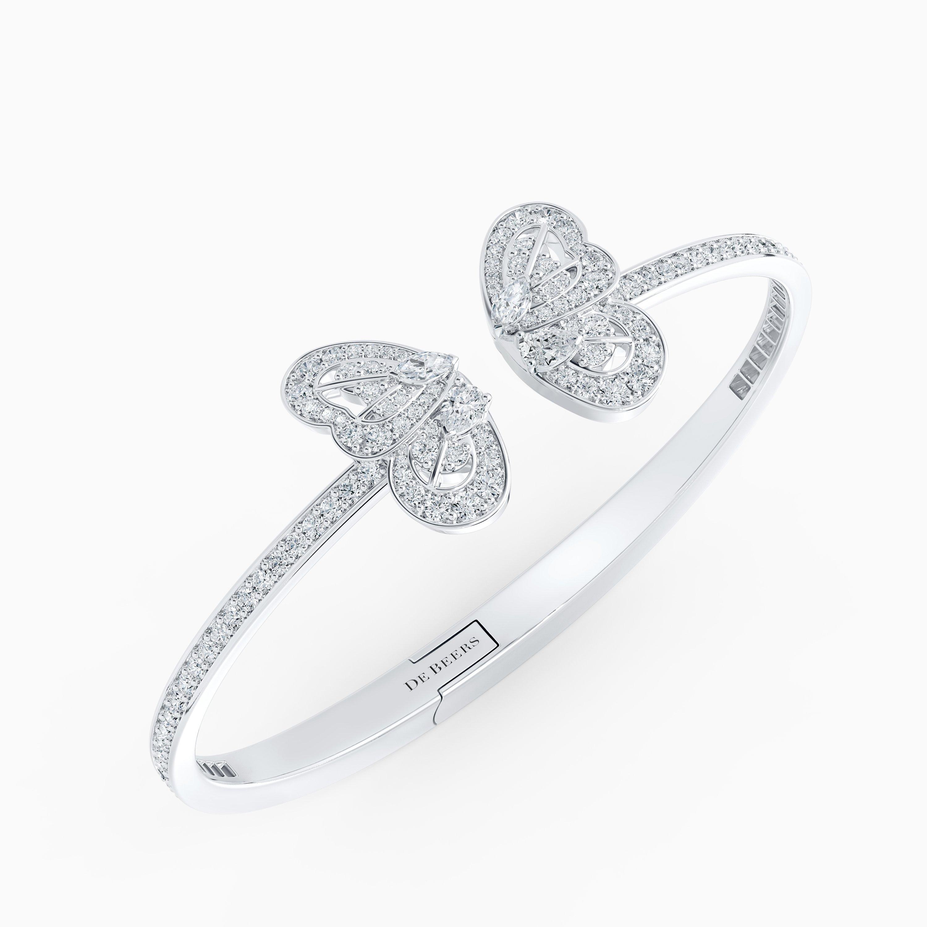 Portraits of Nature Open Bangle in White Gold with Diamonds, image 2