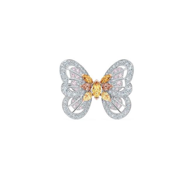 Portraits of Nature butterfly 蝴蝶中彩橙钻和粉钻胸针