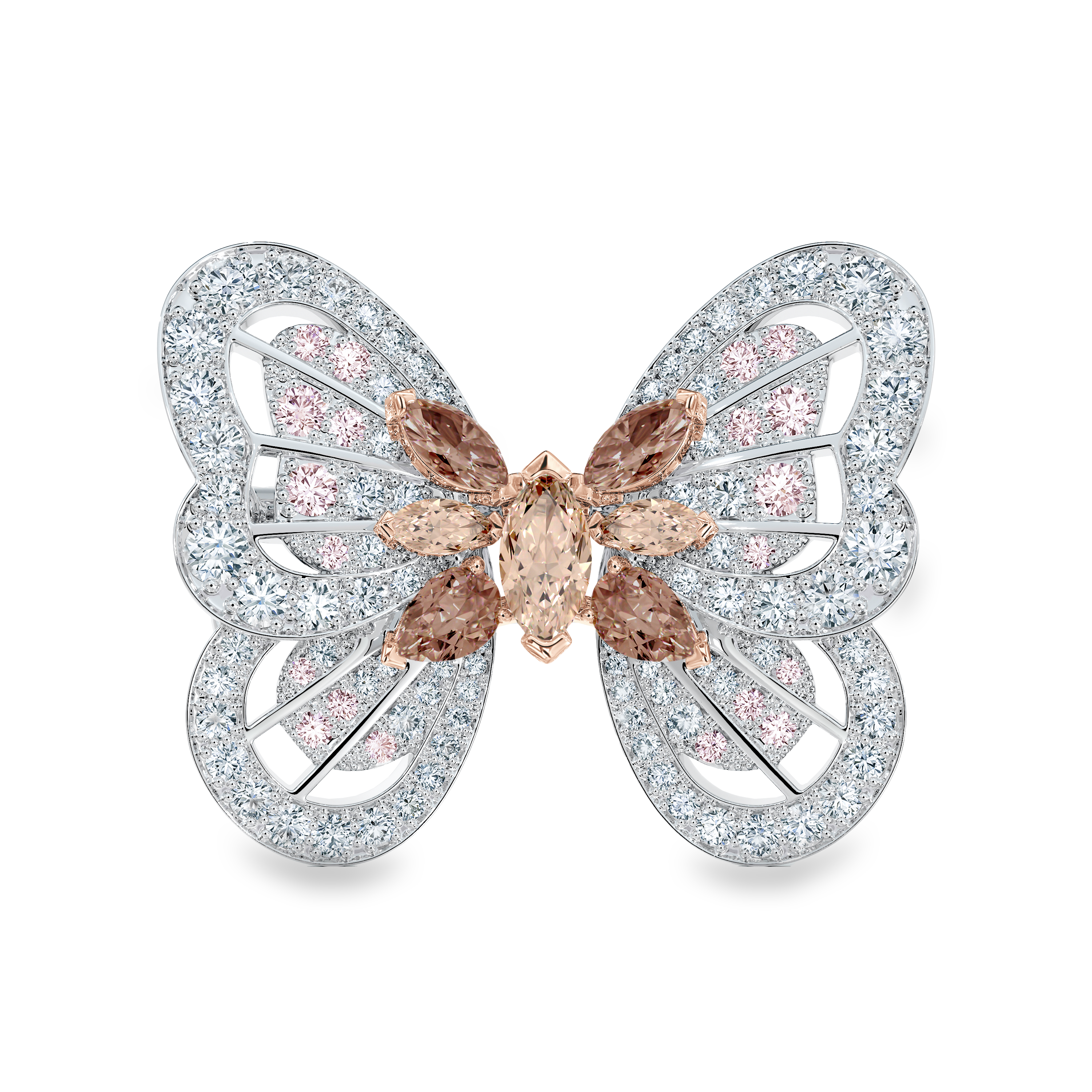 Broche Portraits of Nature butterfly diamants brun rosé, image 1