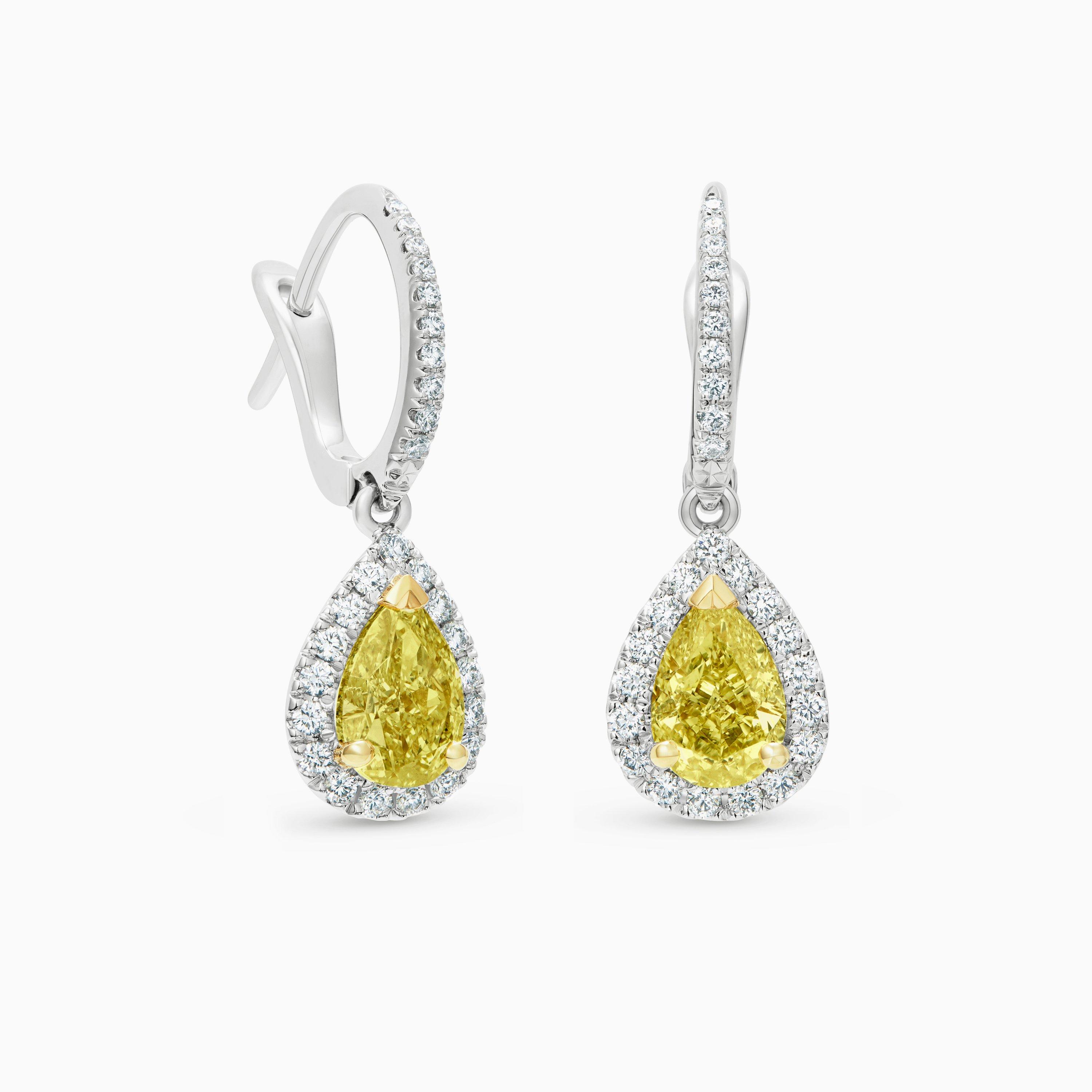 Aura Fancy Yellow Pear-Shaped Diamond Sleepers, image 1