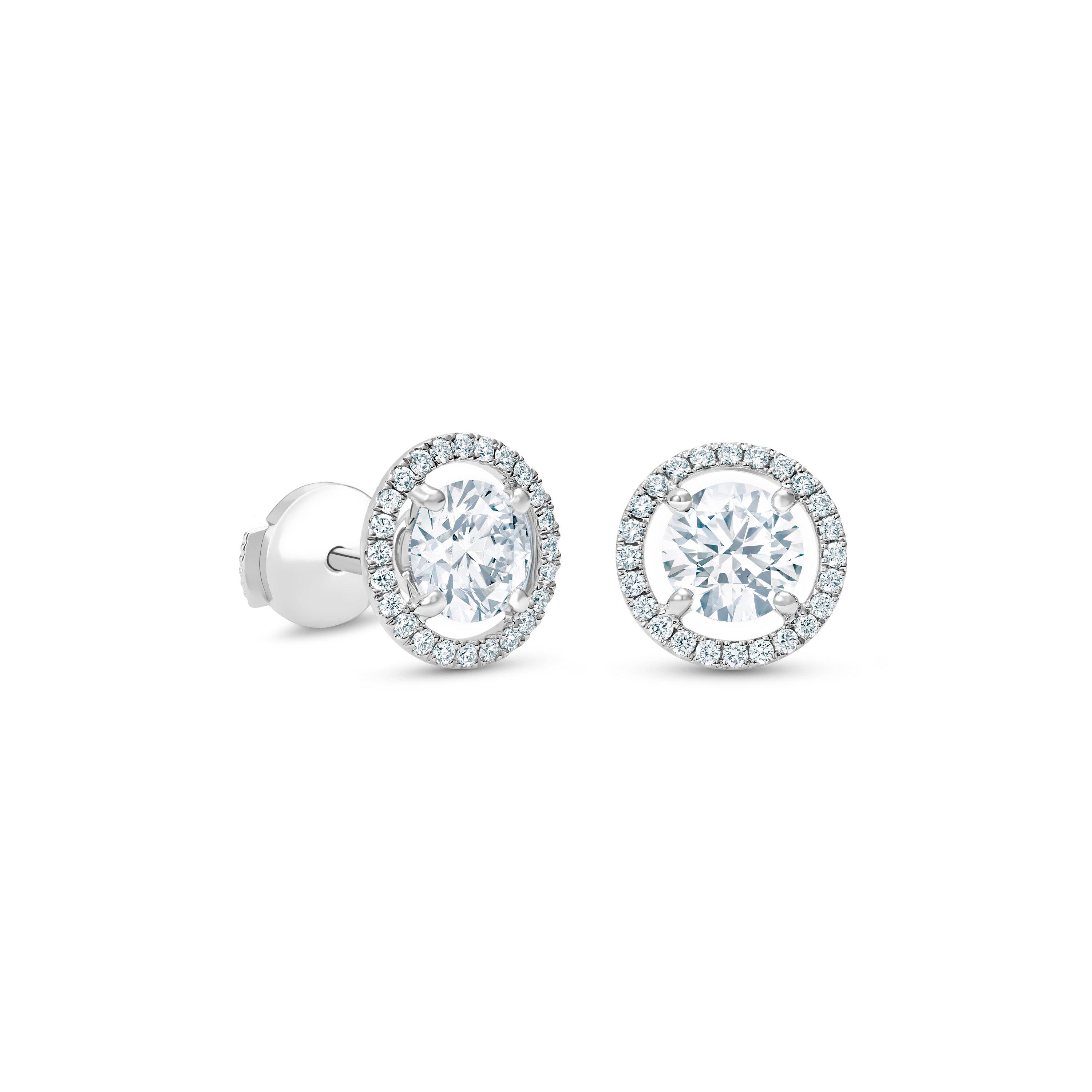 Debeers Aura Round Brilliant Diamond Studs In White