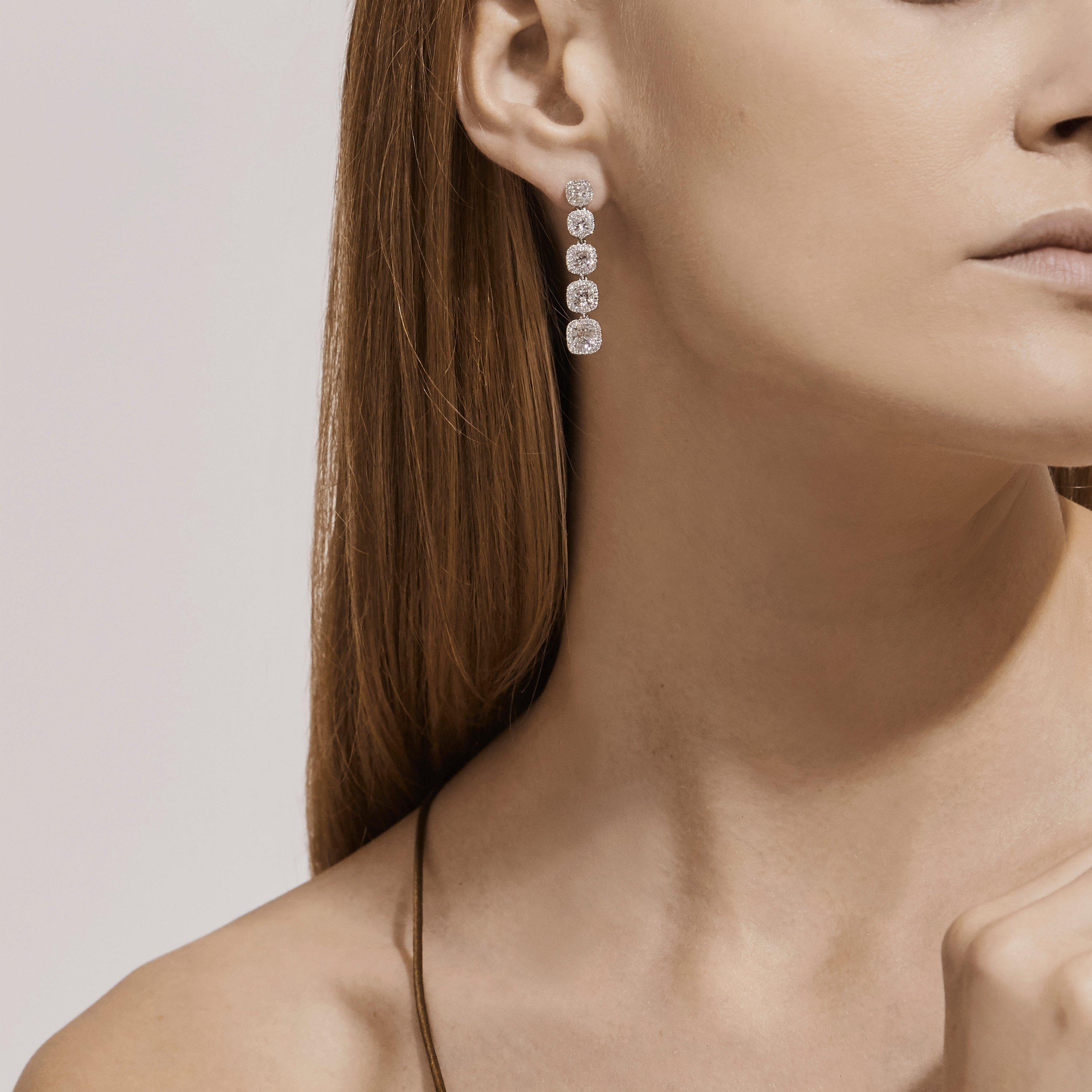 Aura five cushion-cut diamond earrings, image 2
