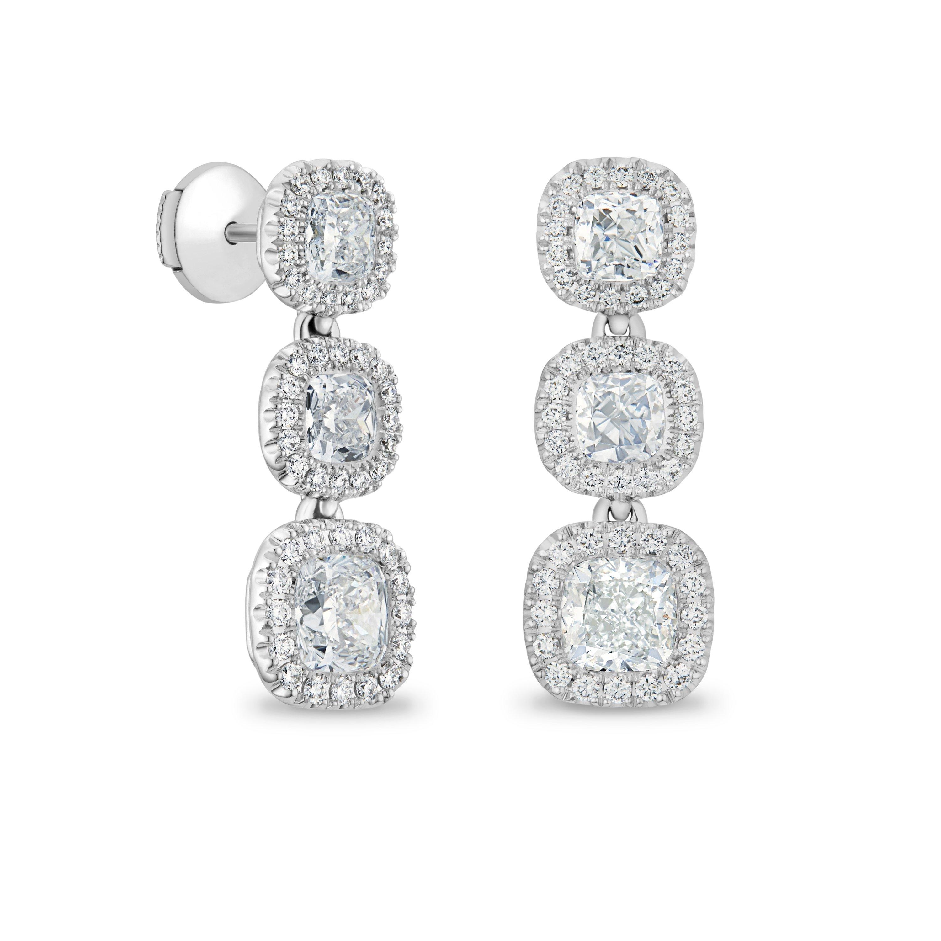 Aura three cushion-cut diamond earrings | De Beers US