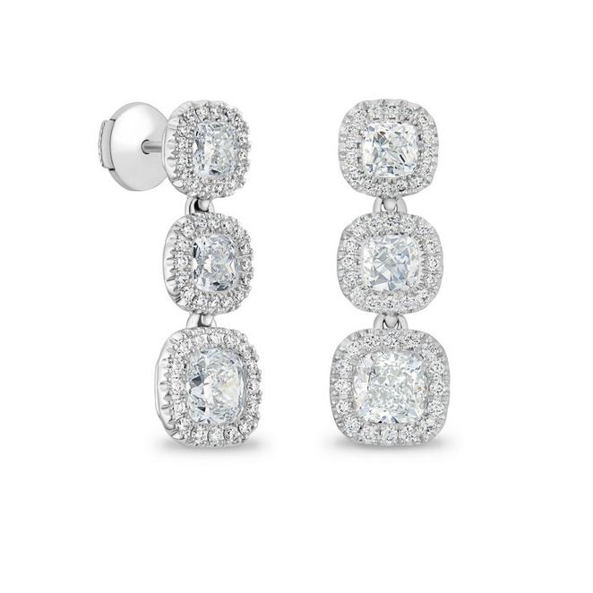 Aura three cushion-cut diamond earrings