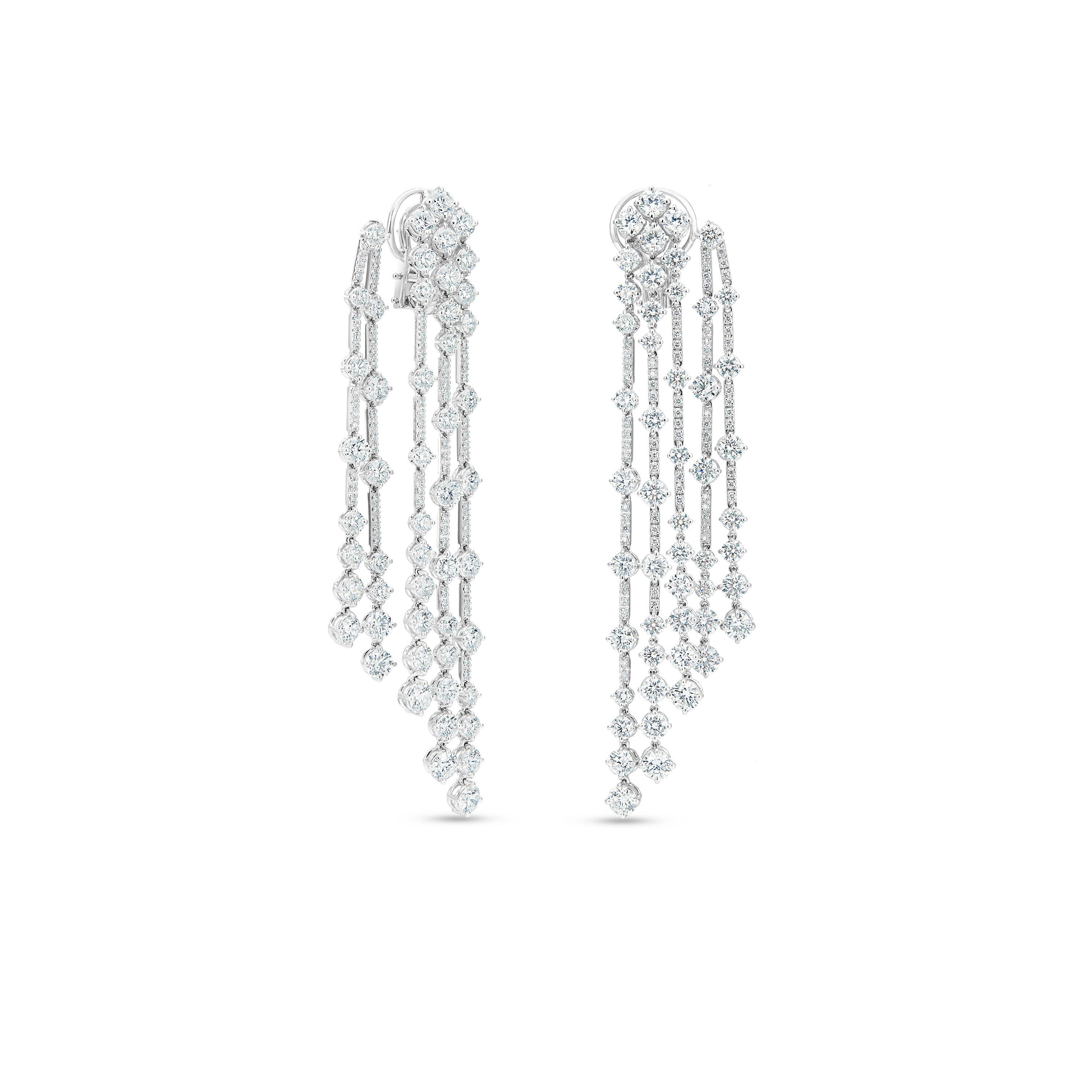 de Beers Jewellers 18kt White Gold Diamond Arpeggia Three Line Earrings - Silver