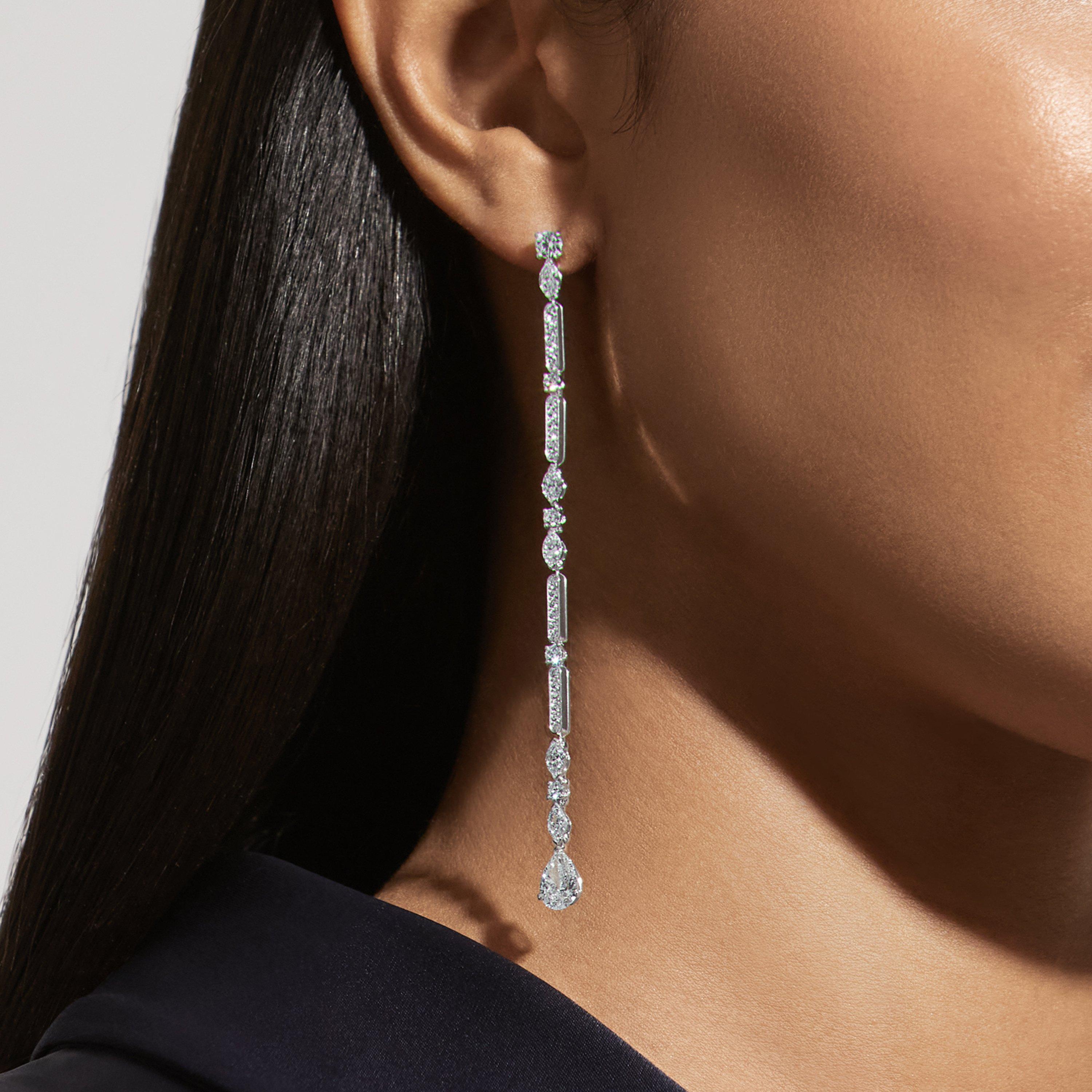 Boucles D'Oreilles Longues Snow Dance en Or Blanc, image 3