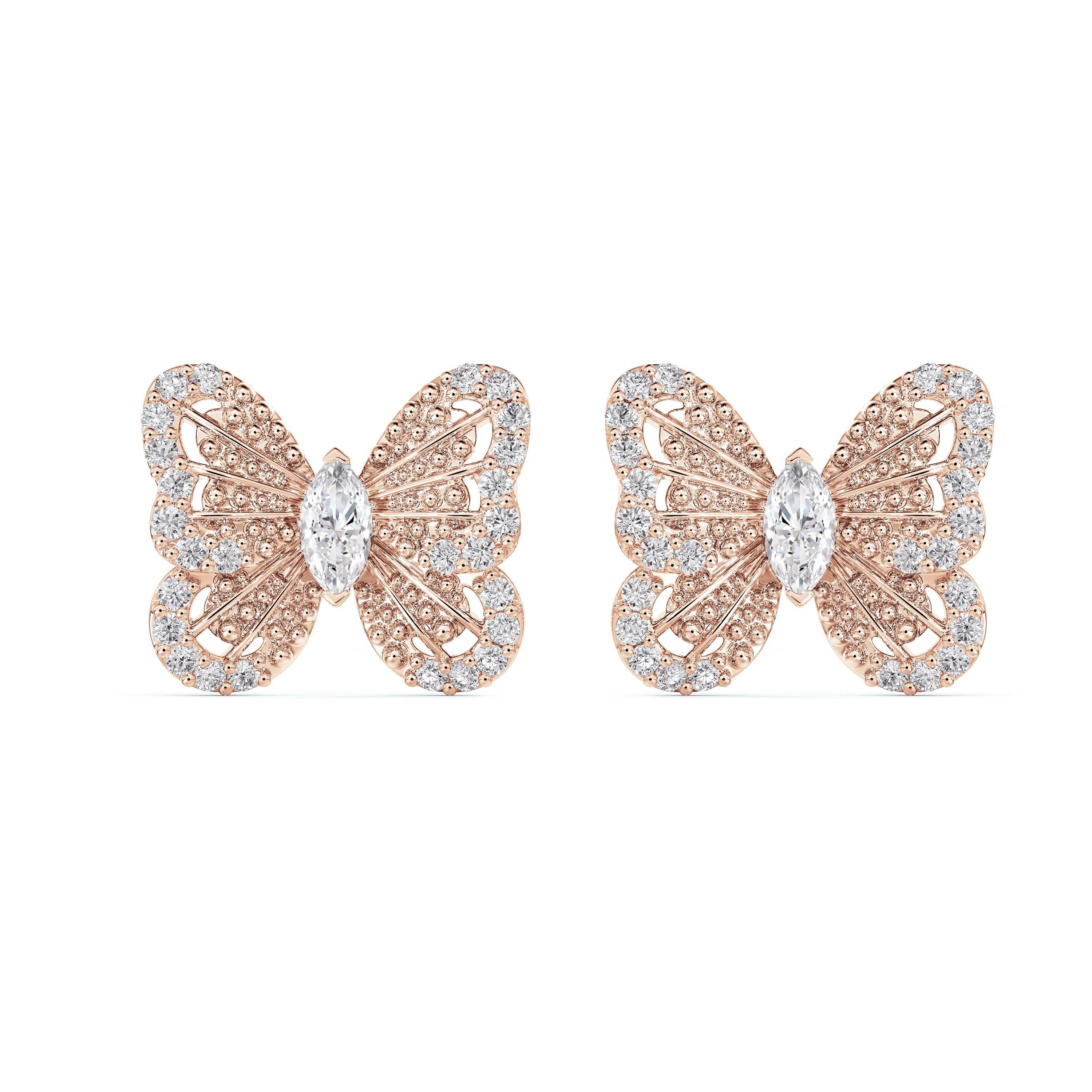 Beautiful Butterfly Pendant With Stud Earrings- 18 Kt Rose Gold at