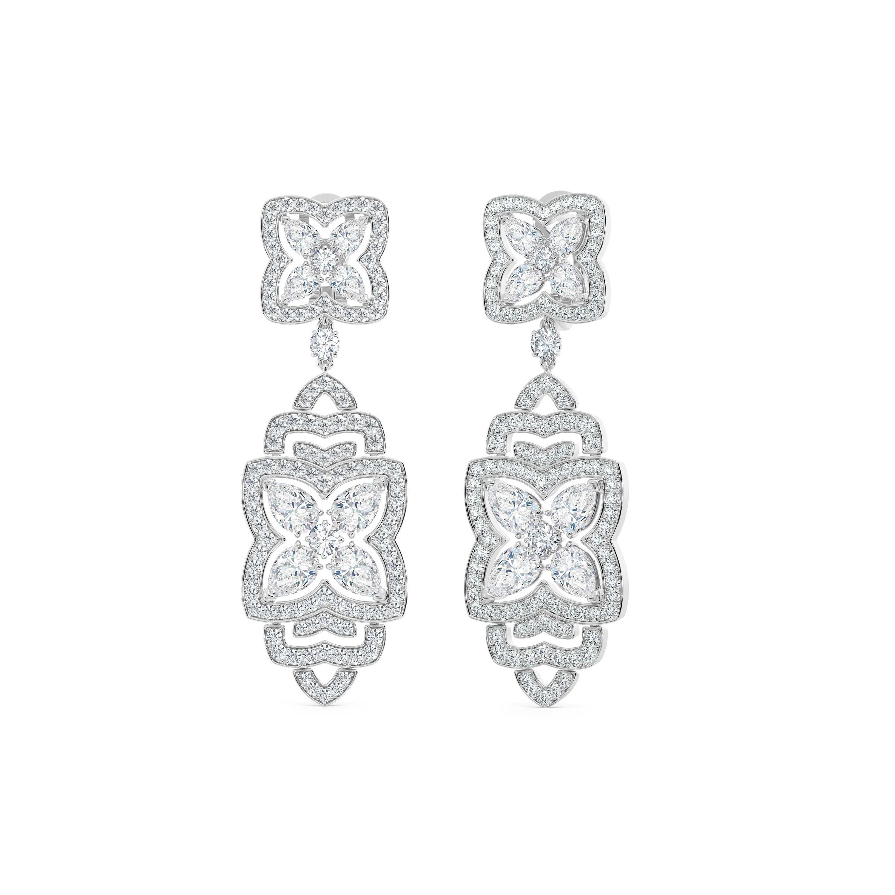 Enchanted Lotus Drop Earrings in White Gold, image 1