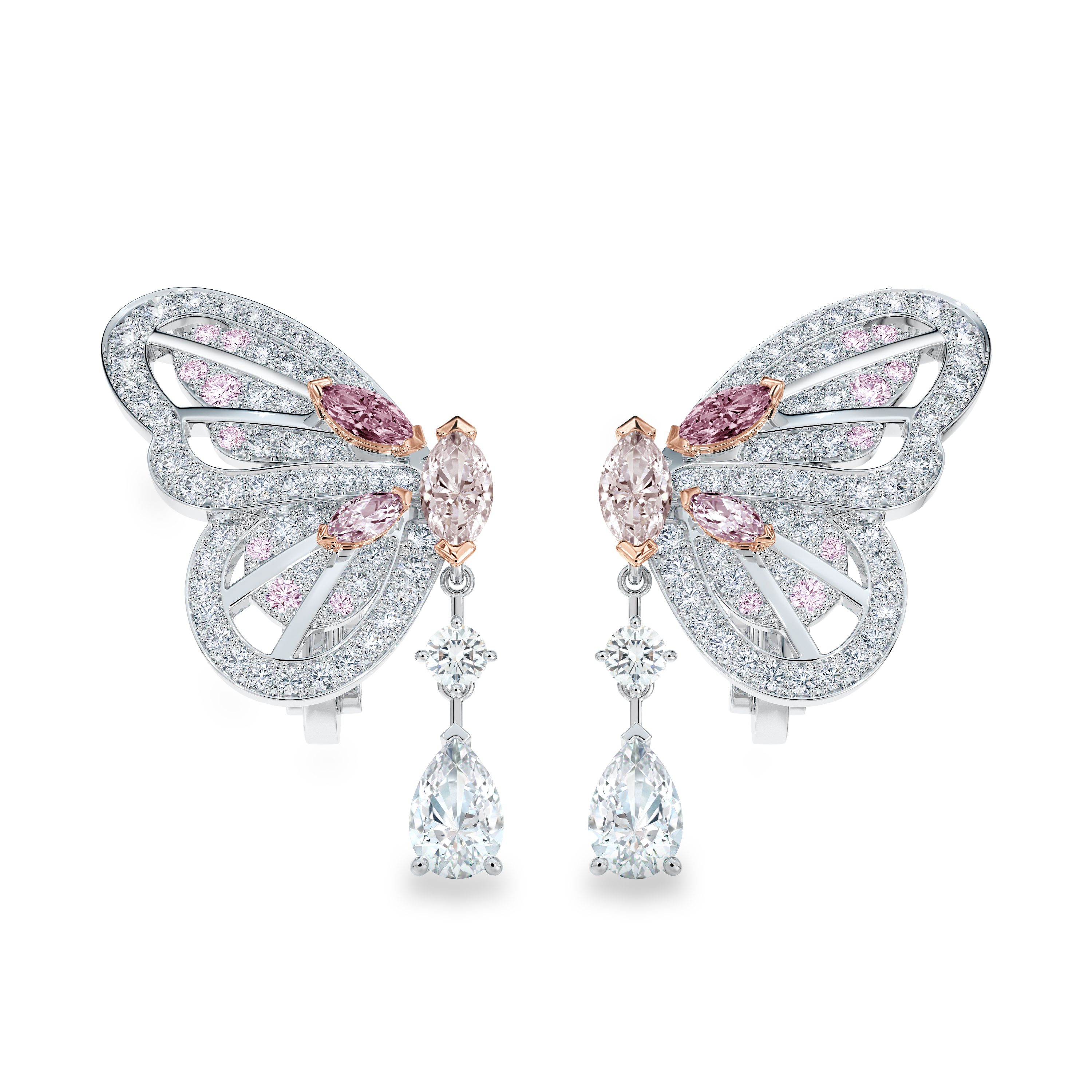 Boucles d’oreilles Portraits of Nature butterfly diamants roses, image 1