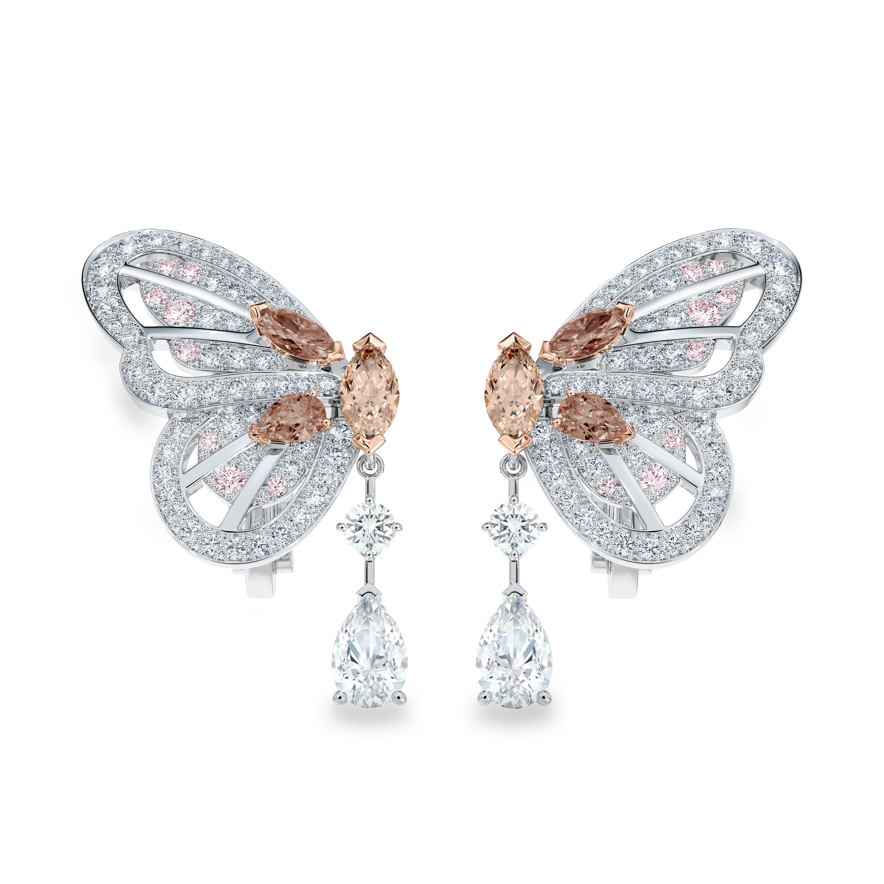 Boucles D&rsquo;Oreilles Portraits of Nature Butterfly Diamants Brun Ros&eacute;, image 1