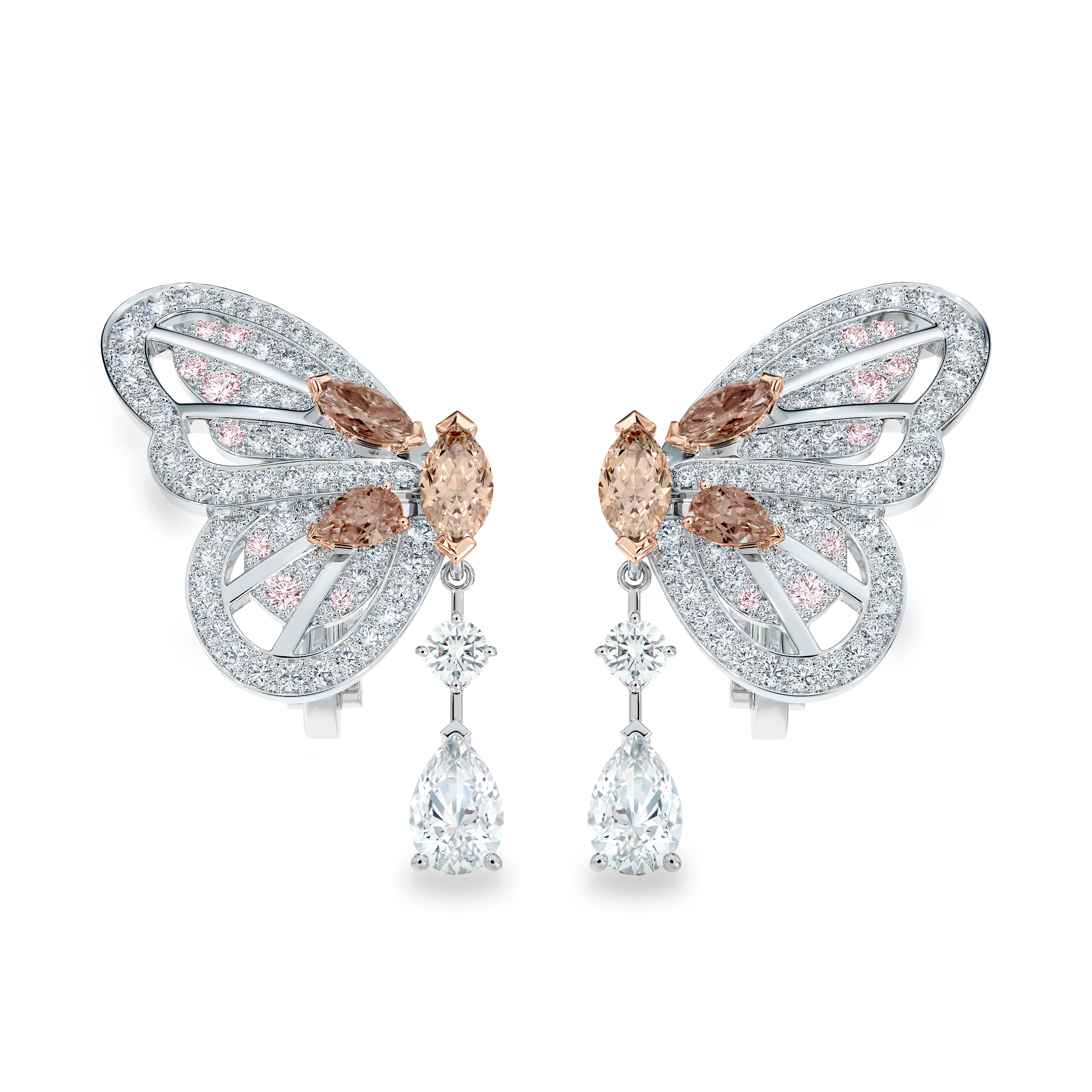 Boucles d’oreilles Portraits of Nature butterfly diamants brun rosé, image 1