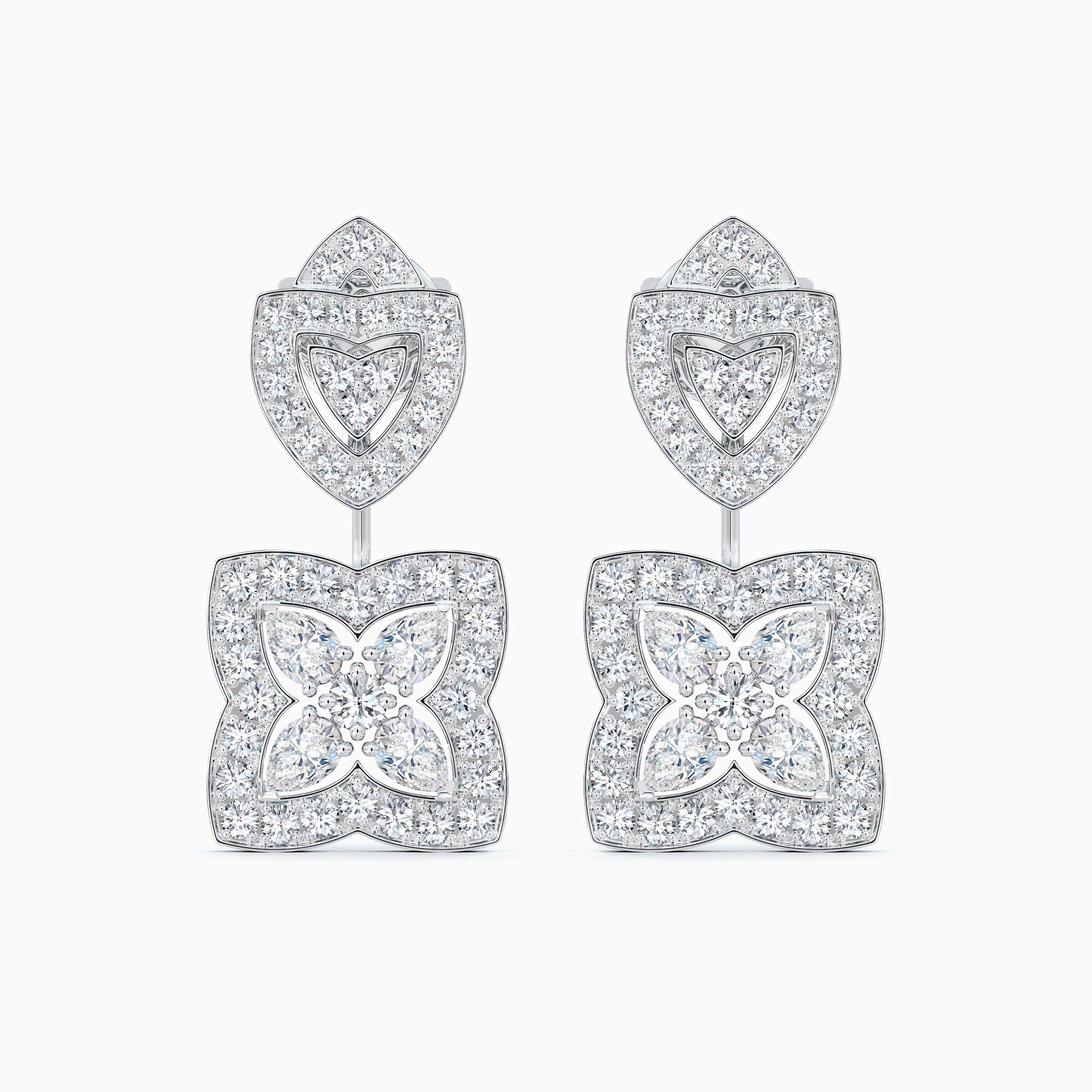 Enchanted Lotus Drop Earrings in White Gold, image 1