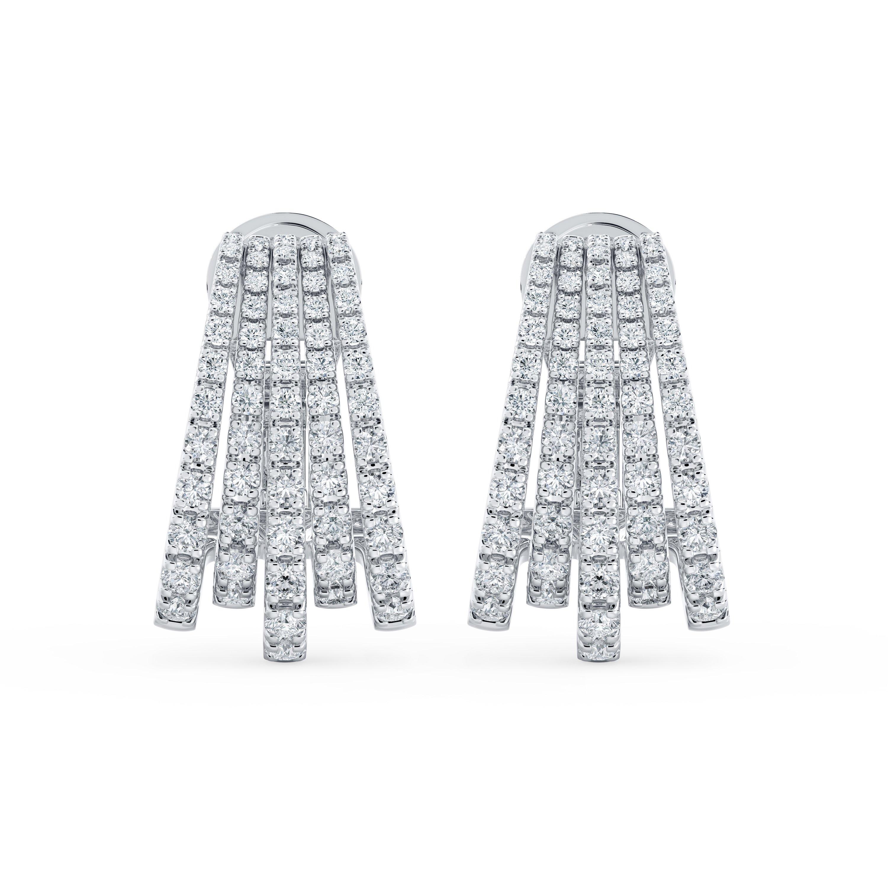 Boucles D'Oreilles Cinq Rangs en Or Blanc et Diamants