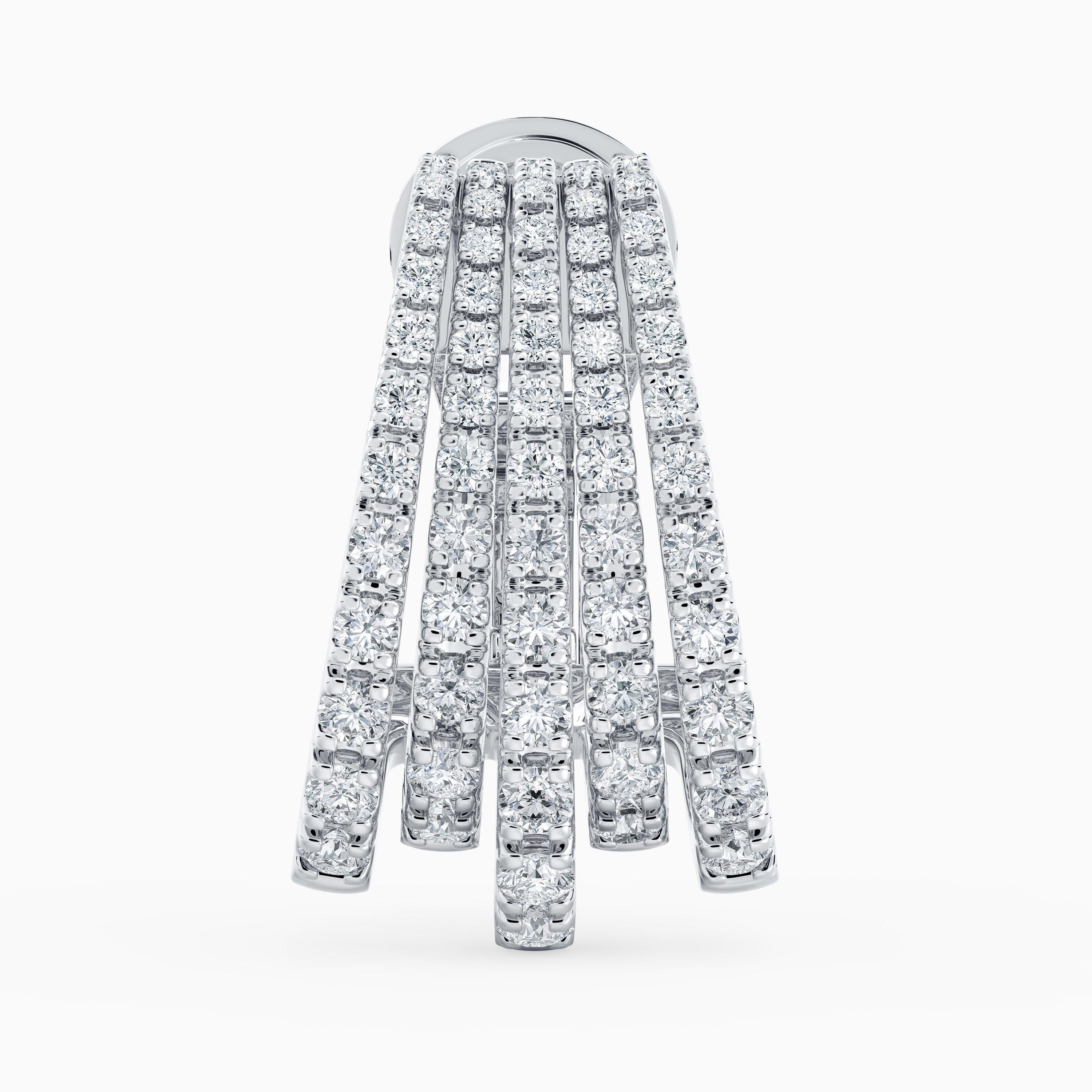 Boucles D'Oreilles Cinq Rangs en Or Blanc et Diamants, image 2