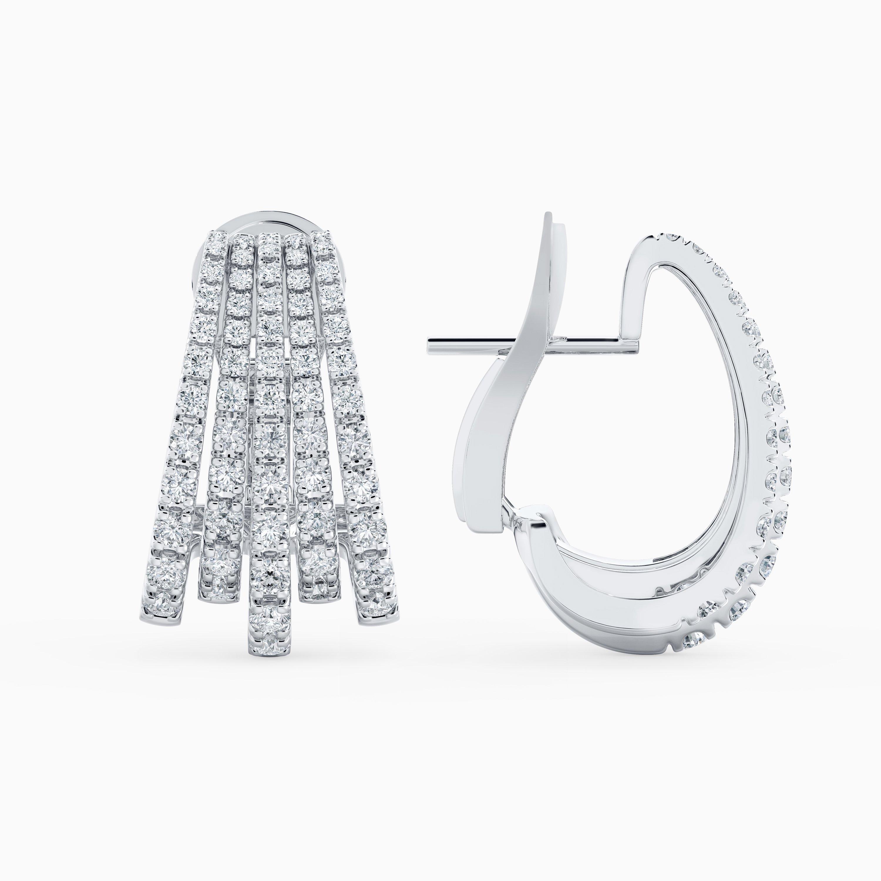 Boucles D'Oreilles Cinq Rangs en Or Blanc et Diamants, image 4