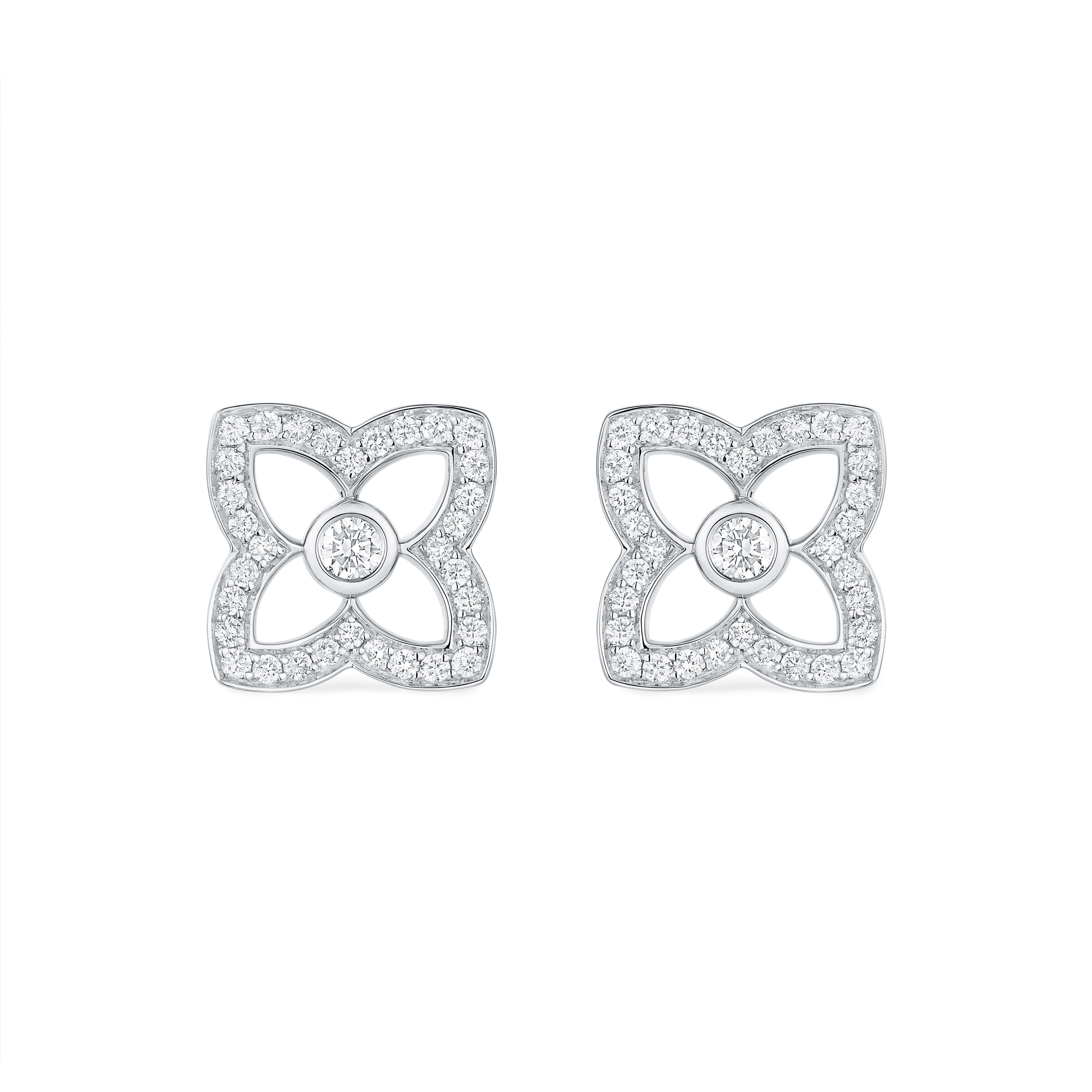 Lotus by DE BEERS white gold diamond stud earrings, image 1