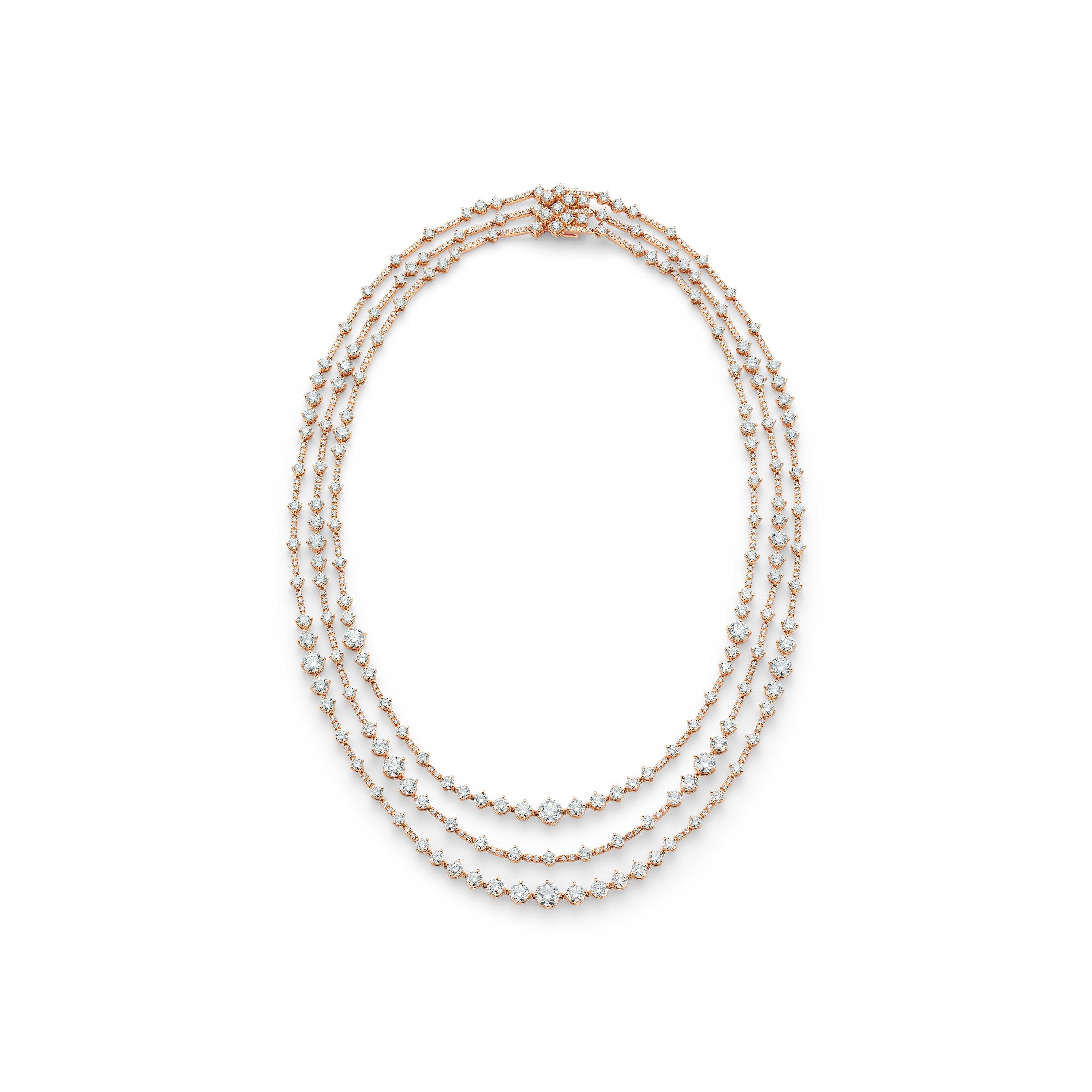 Arpeggia three line necklace in rose gold | De Beers UK