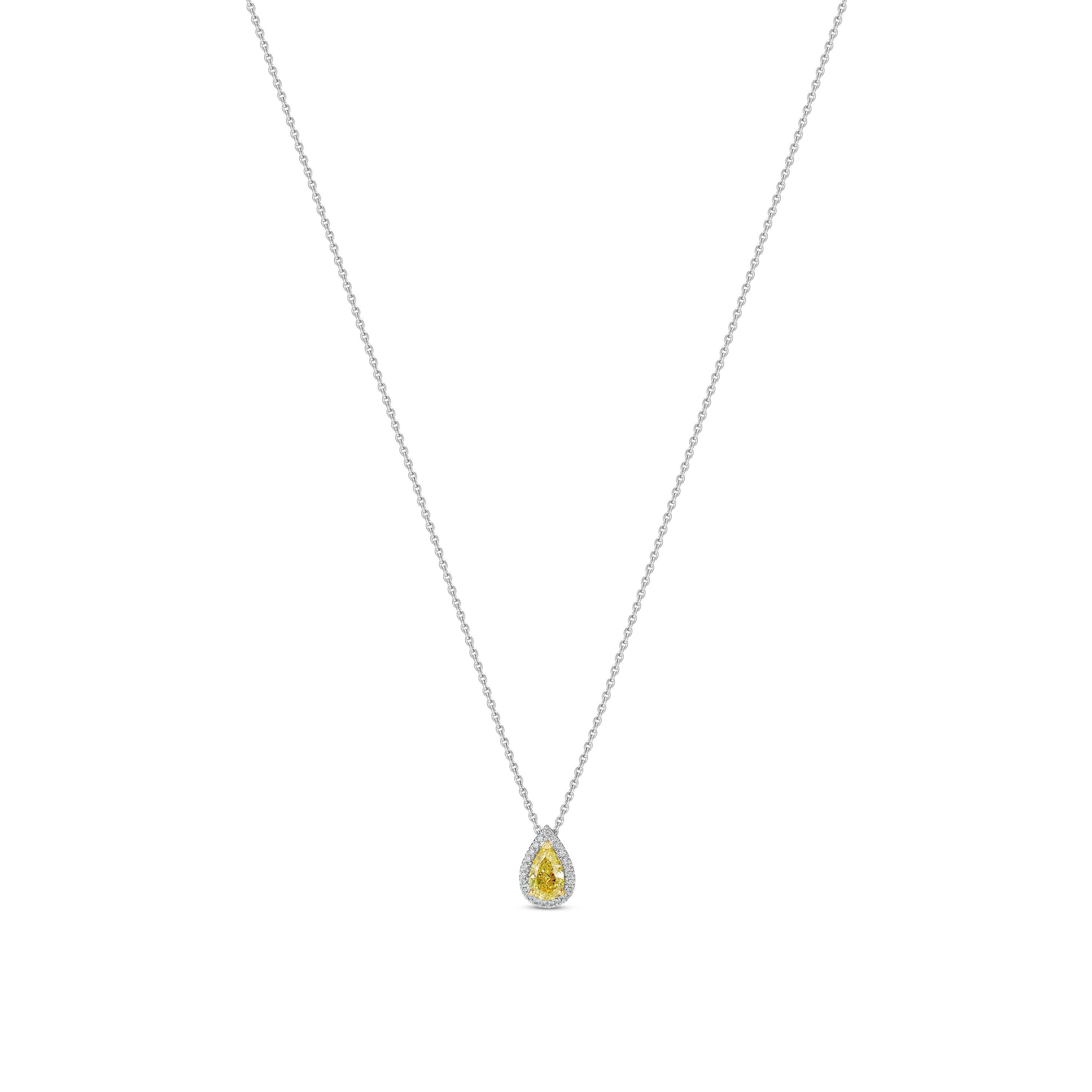 Aura fancy yellow pear-shaped diamond pendant
