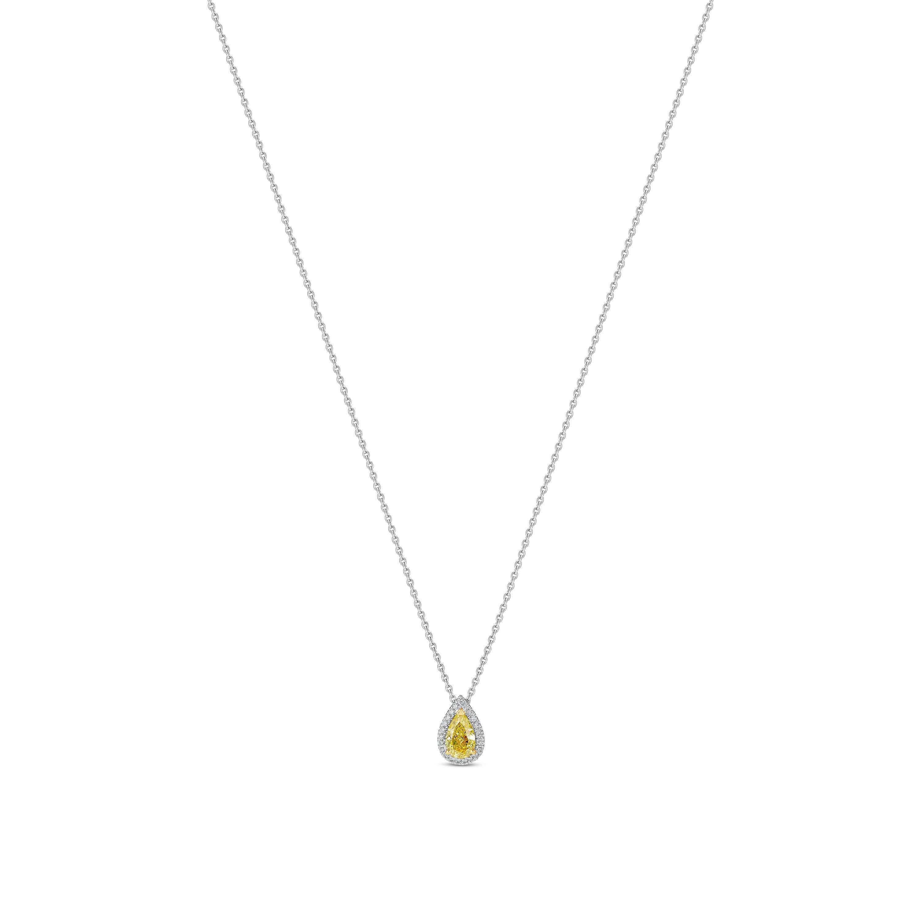Aura Fancy Yellow Pear Shaped Diamond Pendant De Beers UK