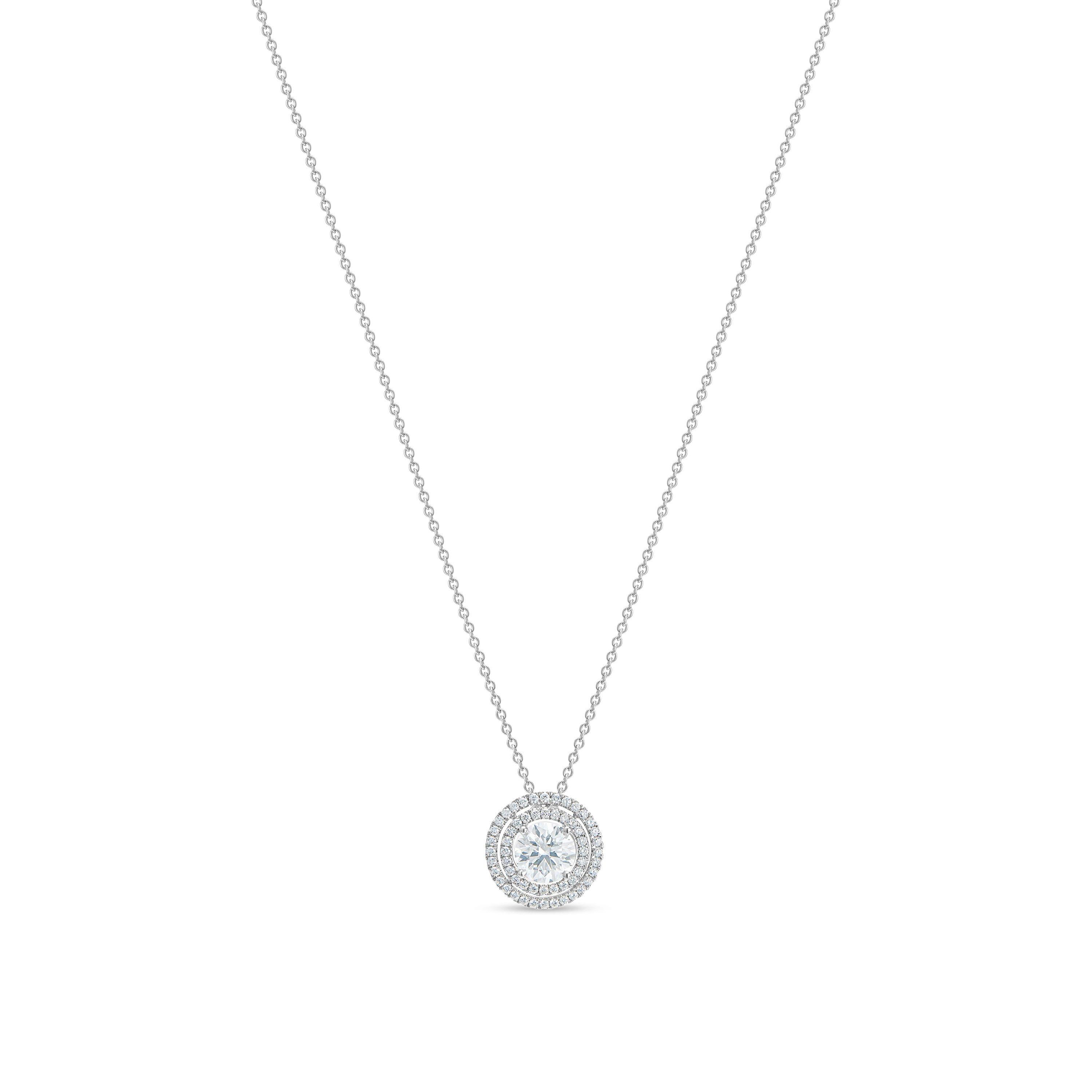 Aura double halo round brilliant diamond pendant | De Beers US