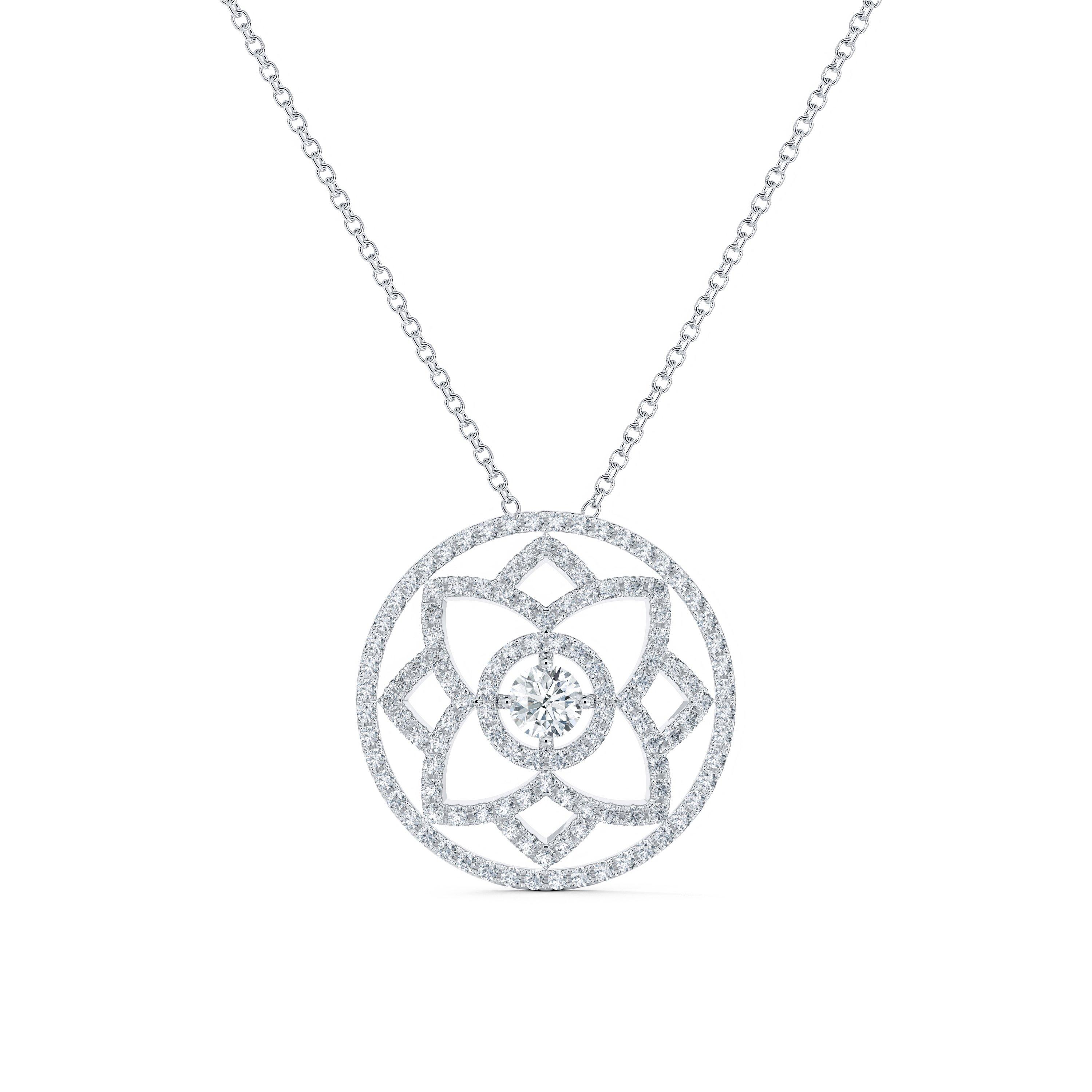 10K White Gold Diamond Lotus Flower Enhancable Pendant Necklace