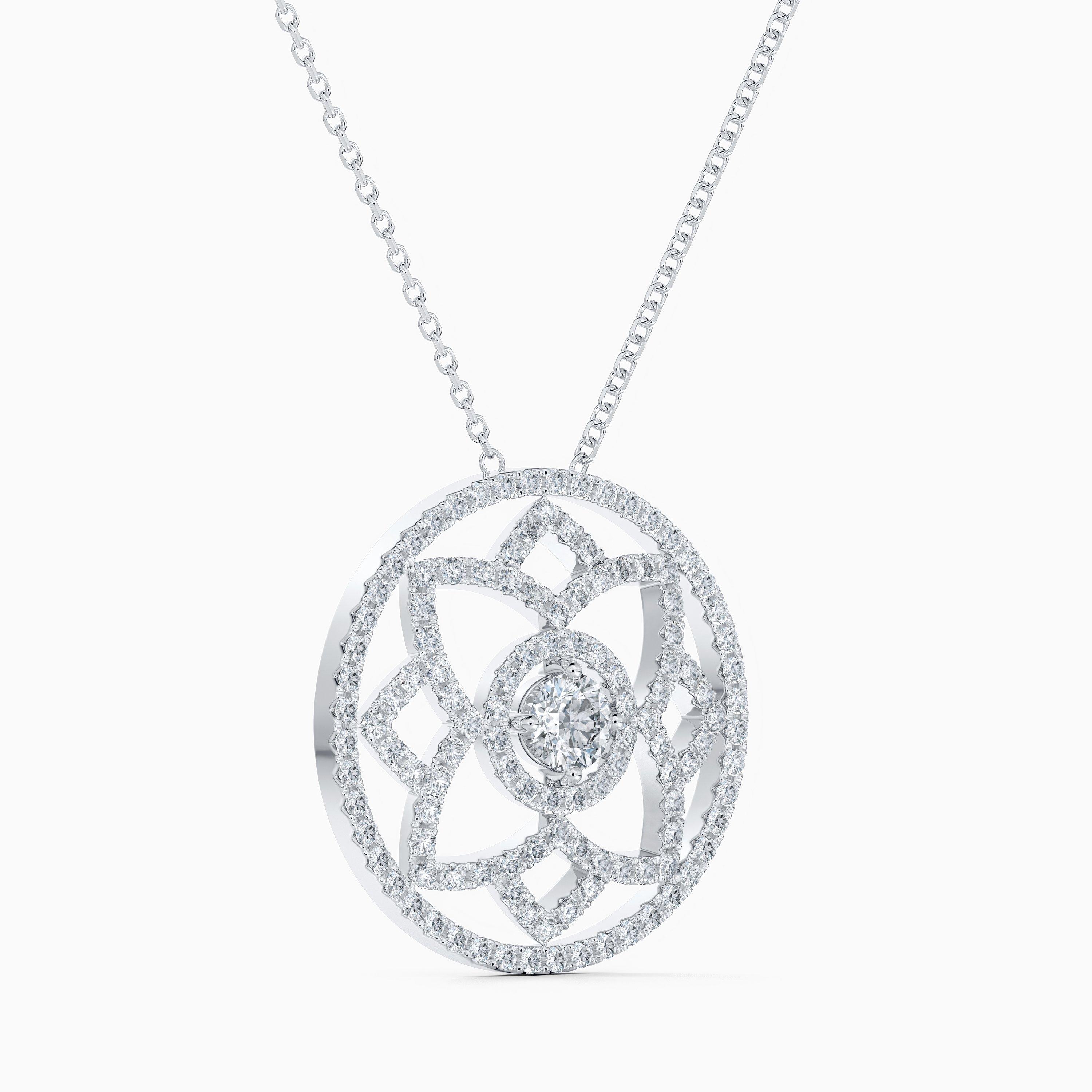 Enchanted Lotus Medal Pendant in White Gold, image 2