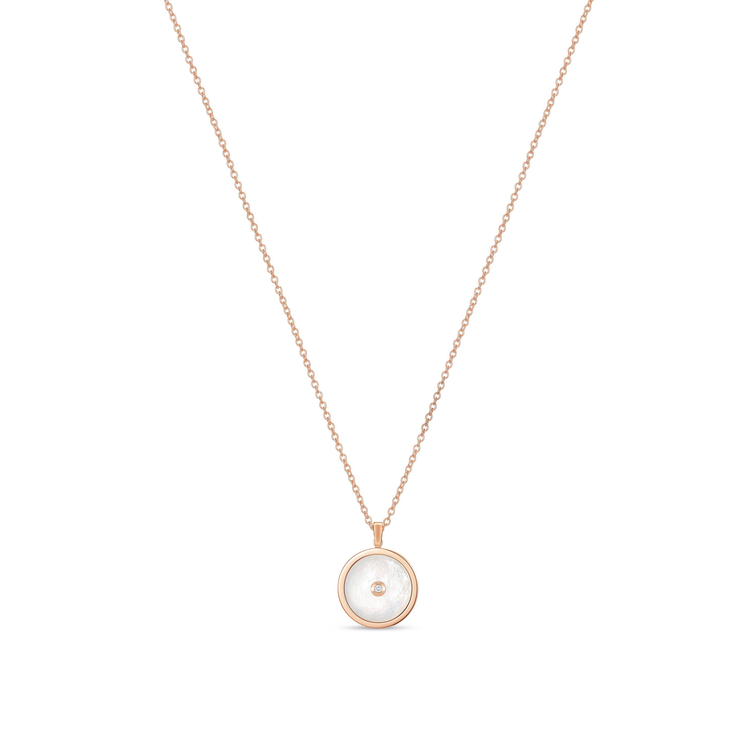 De Beers 18kt rose gold Enchanted Lotus Mother-of-Pearl Medal diamond large necklace