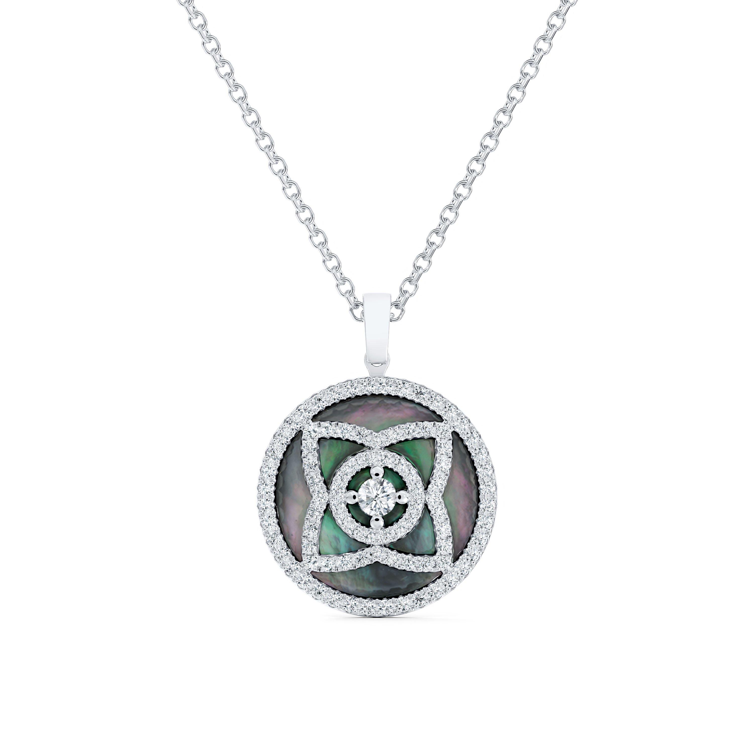 Enchanted Lotus Pendant in White Gold and Mother-of-Pearl