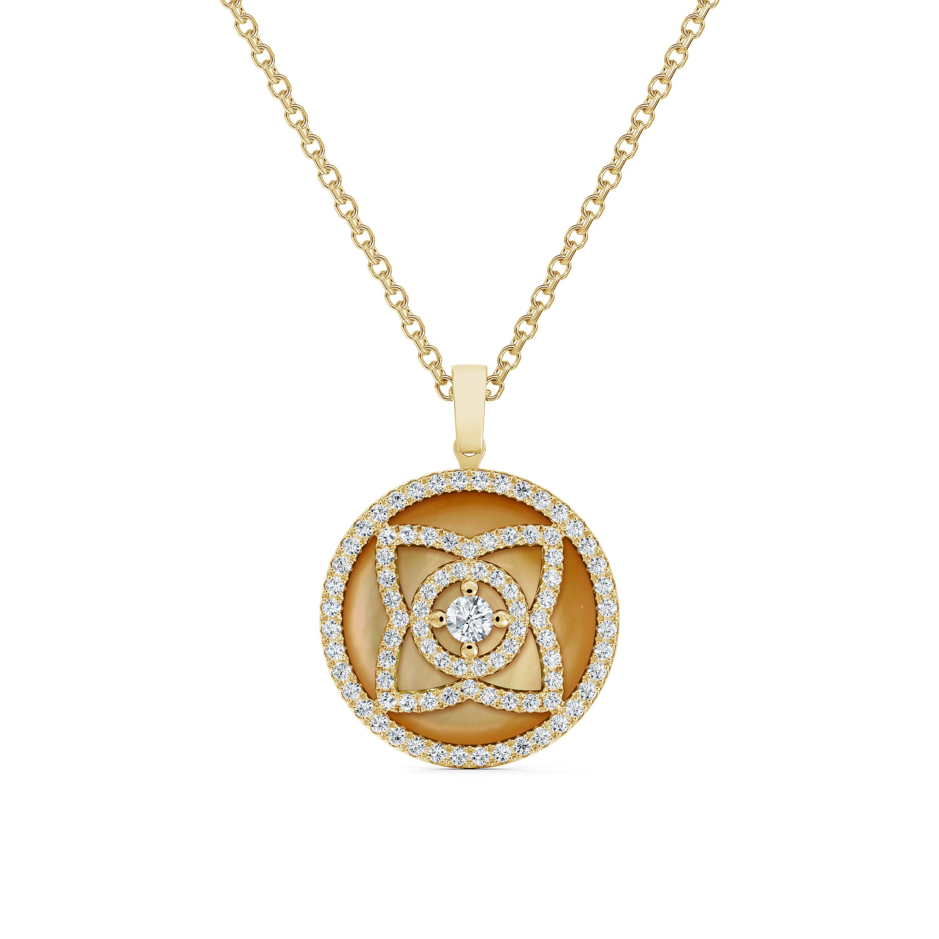 Enchanted Lotus Pendant in Yellow Gold and Mother-of-Pearl