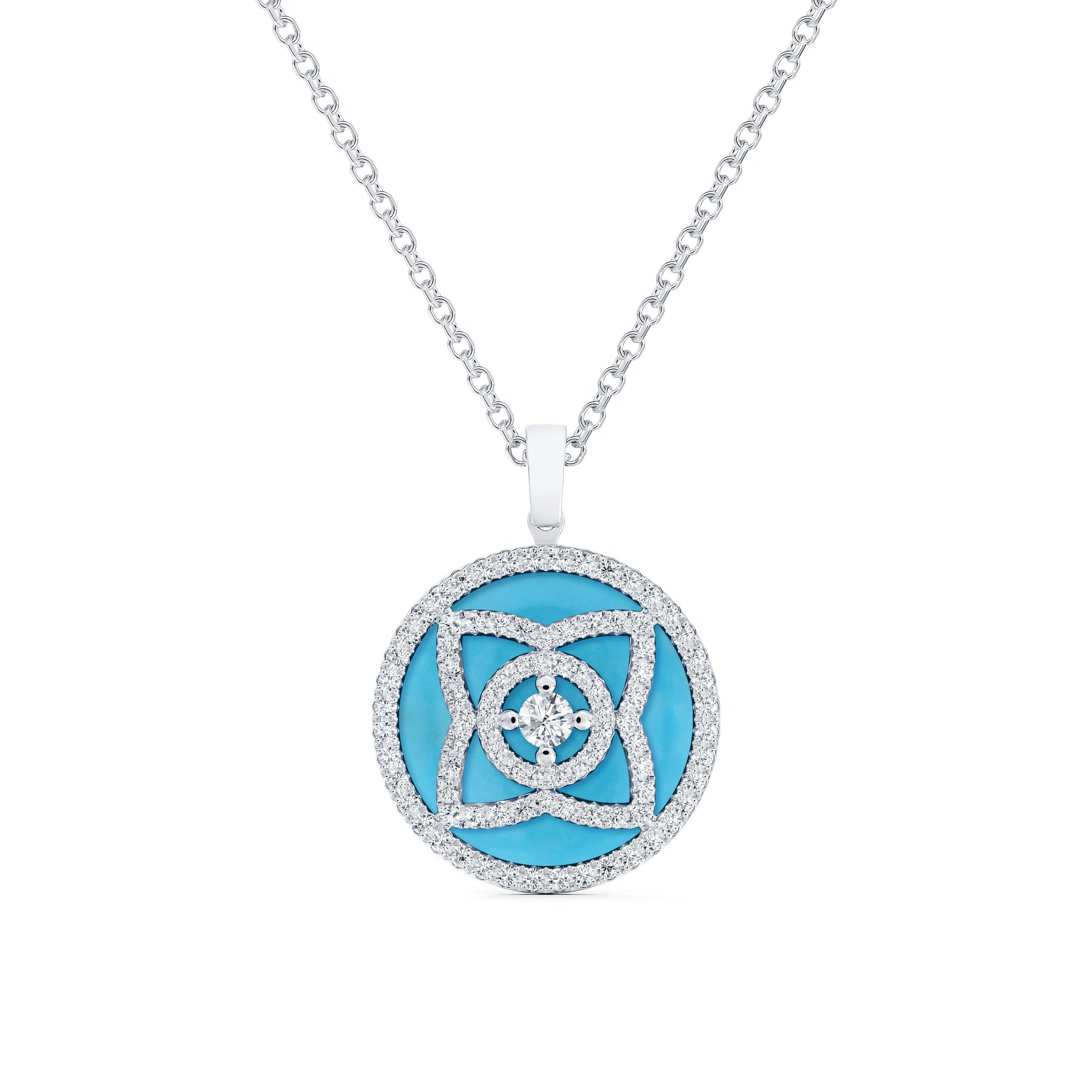 Pendentif Enchanted Lotus en Or Blanc et Turquoise