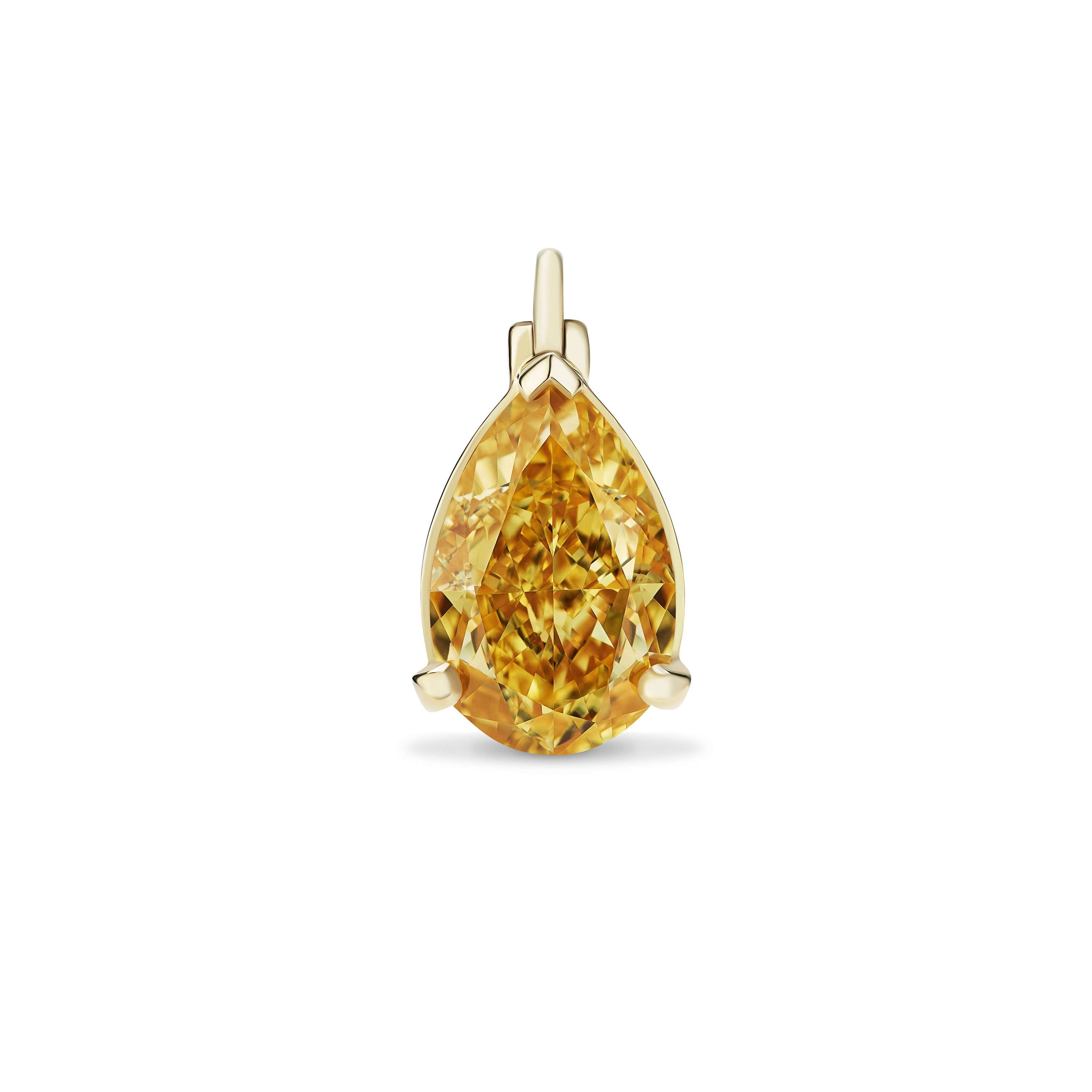 Fancy Orange Pear Shaped Diamond Drop in Yellow Gold