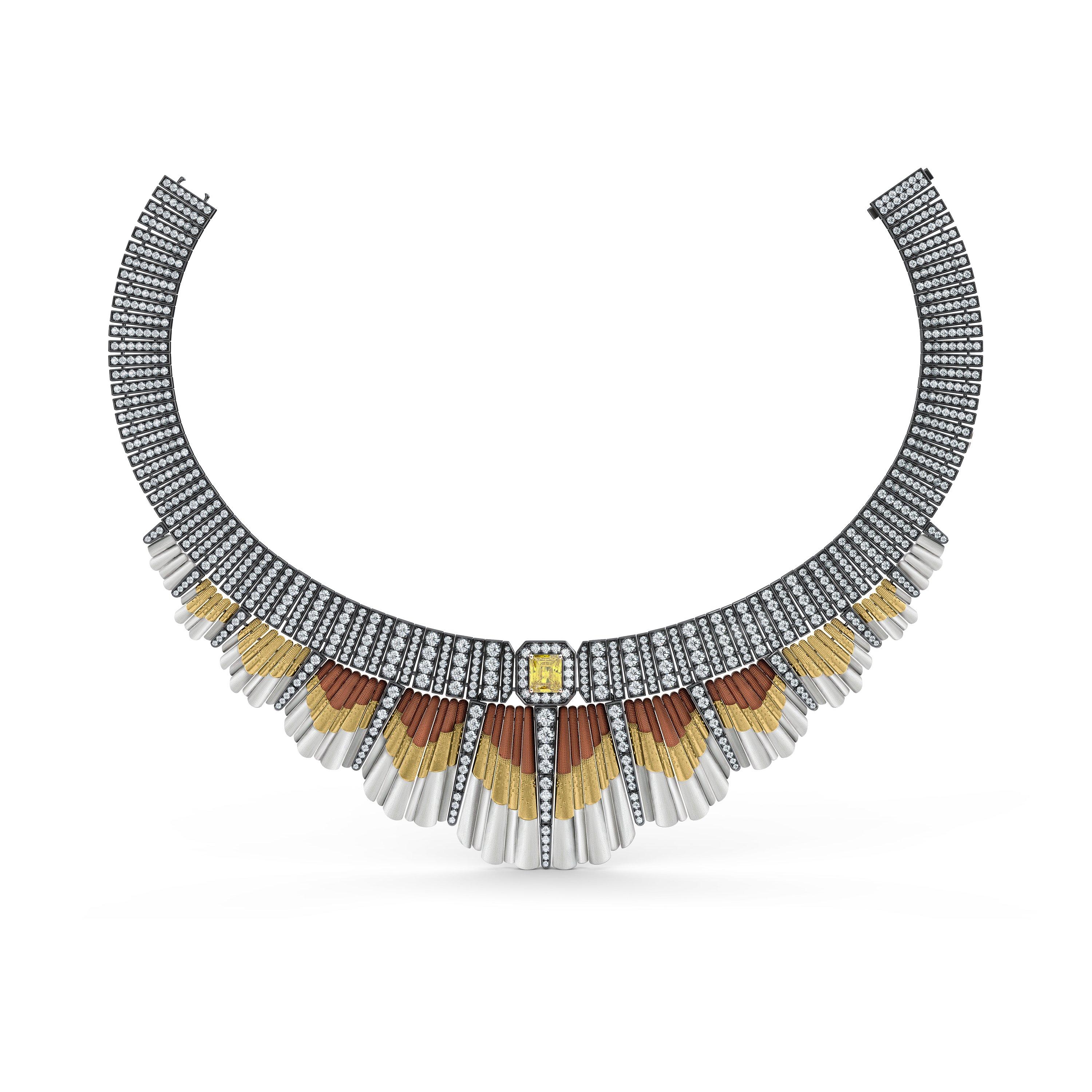 Soothing Lotus rough and cut diamond necklace, De Beers