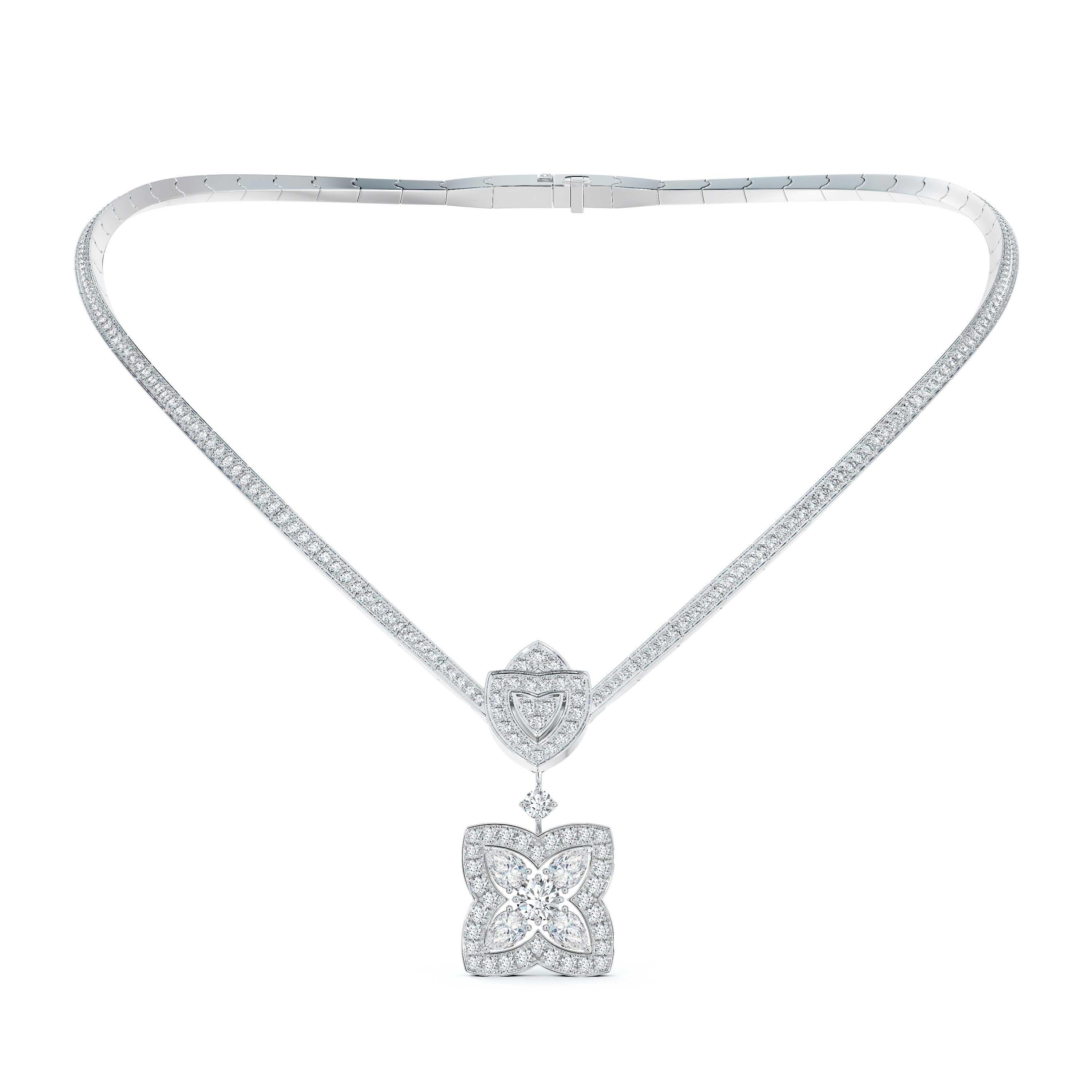 10K White Gold Diamond Lotus Flower Enhancable Pendant Necklace