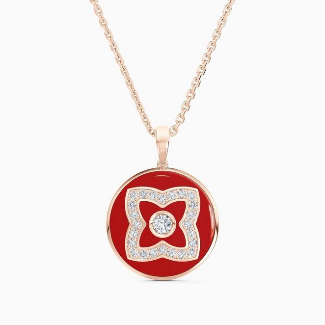 Enchanted Lotus pendant in rose gold and red enamel, image 1