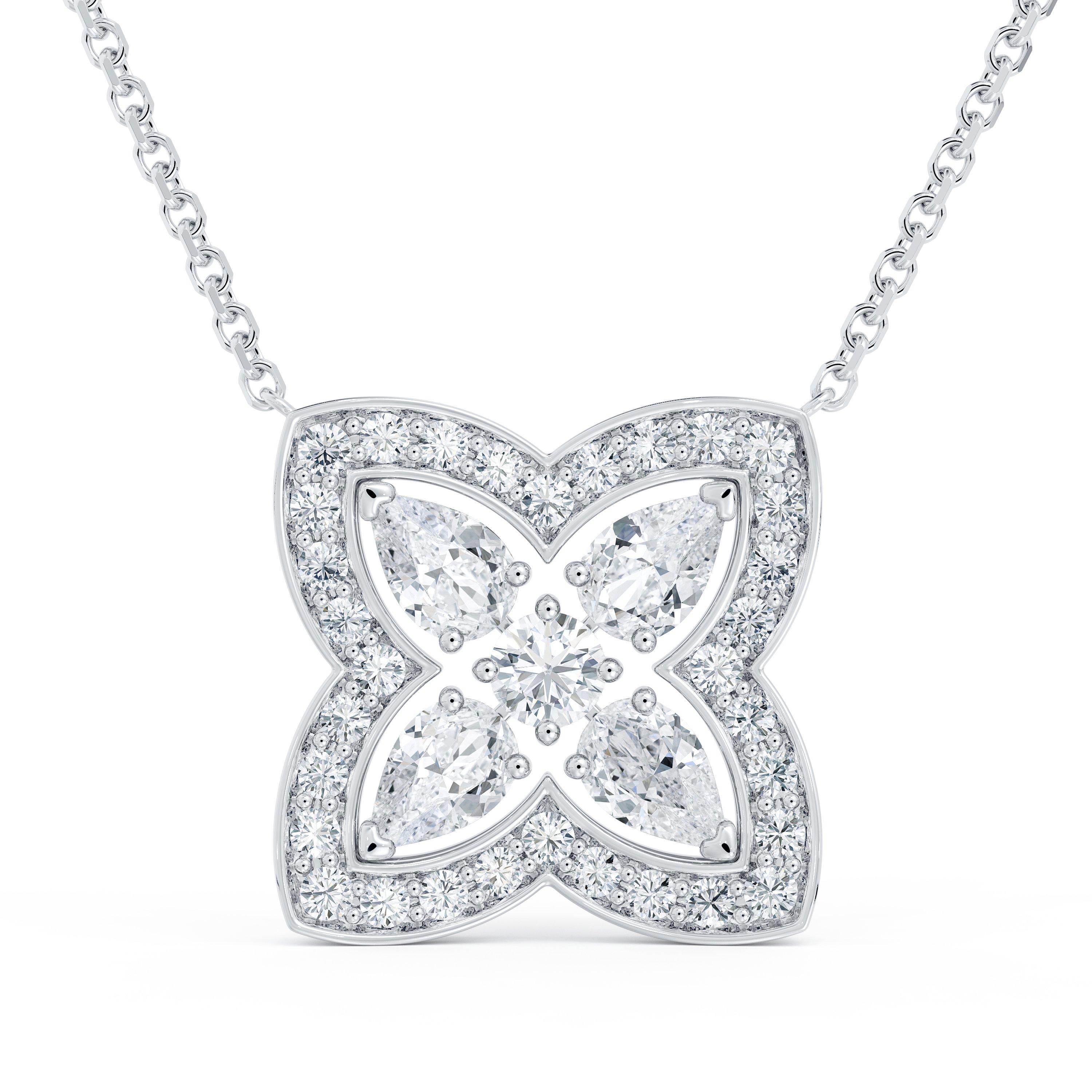 Enchanted Lotus Pendant in white gold with pear shape diamonds, image 1