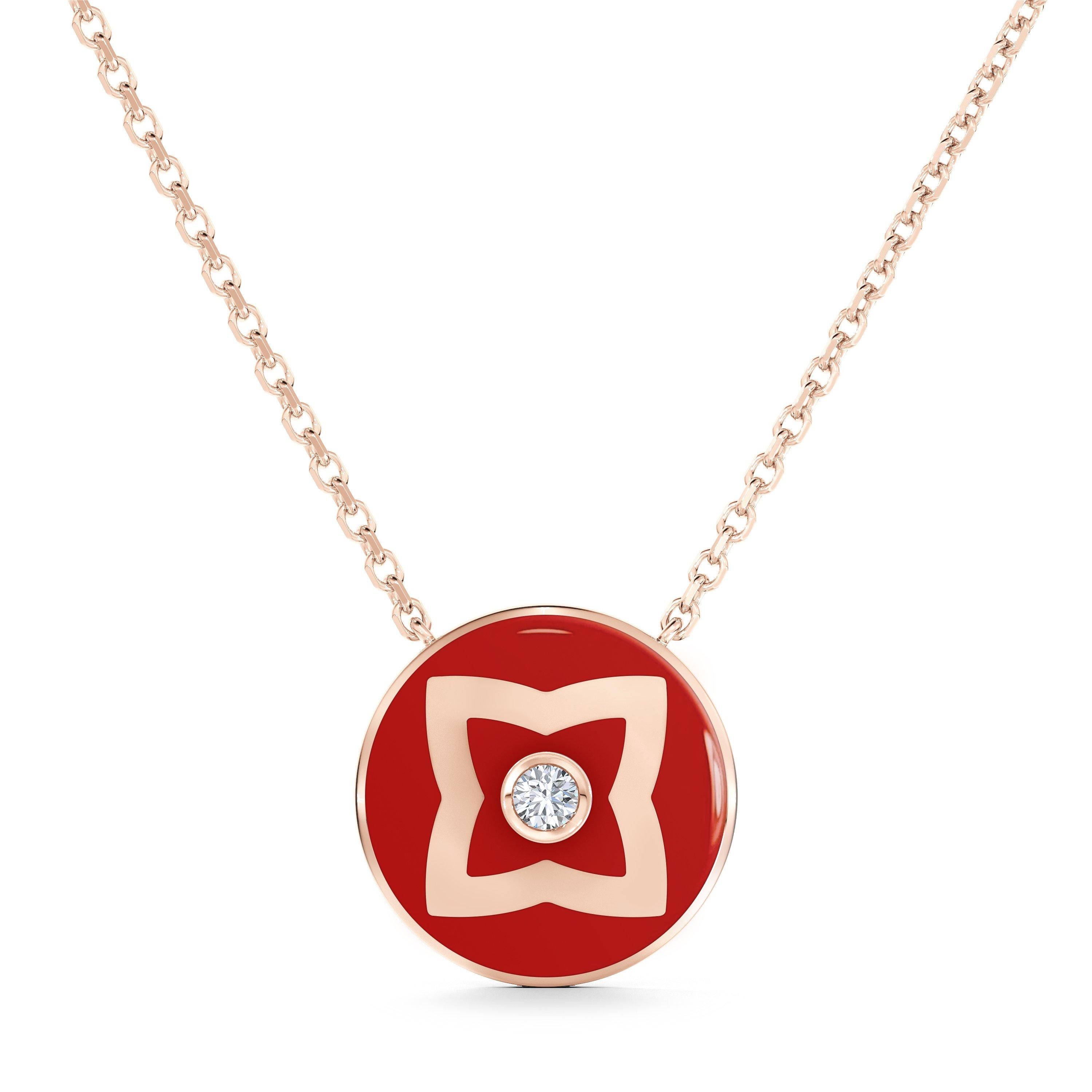 Enchanted Lotus 紅色琺瑯玫瑰金鉆石項鏈, image 1