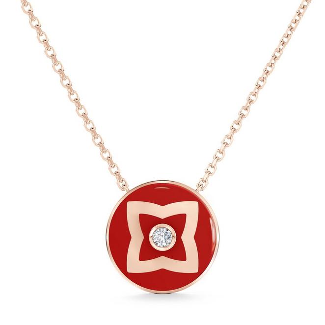 Enchanted Lotus 红色珐琅玫瑰金钻石项链