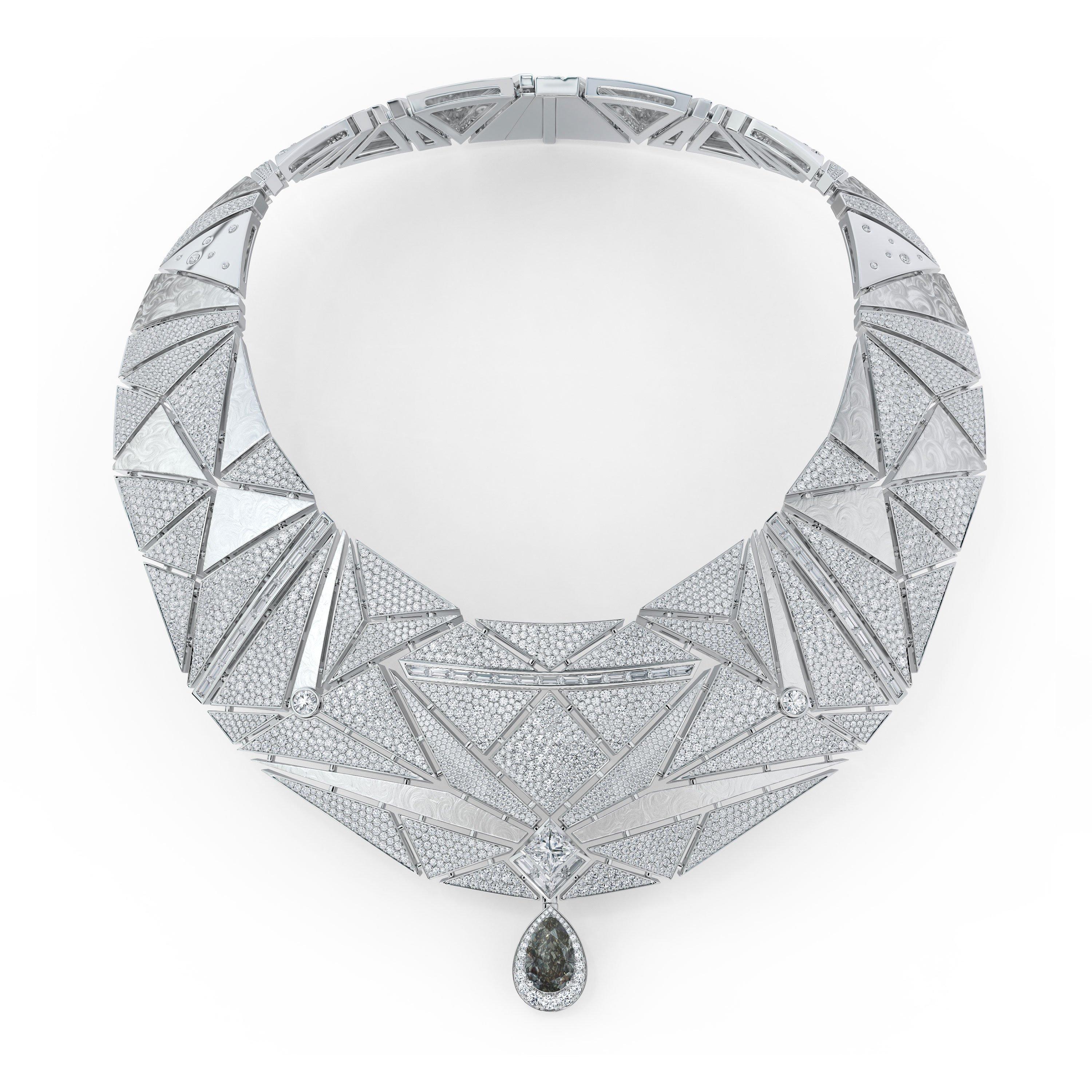 Soothing Lotus rough and cut diamond necklace, De Beers