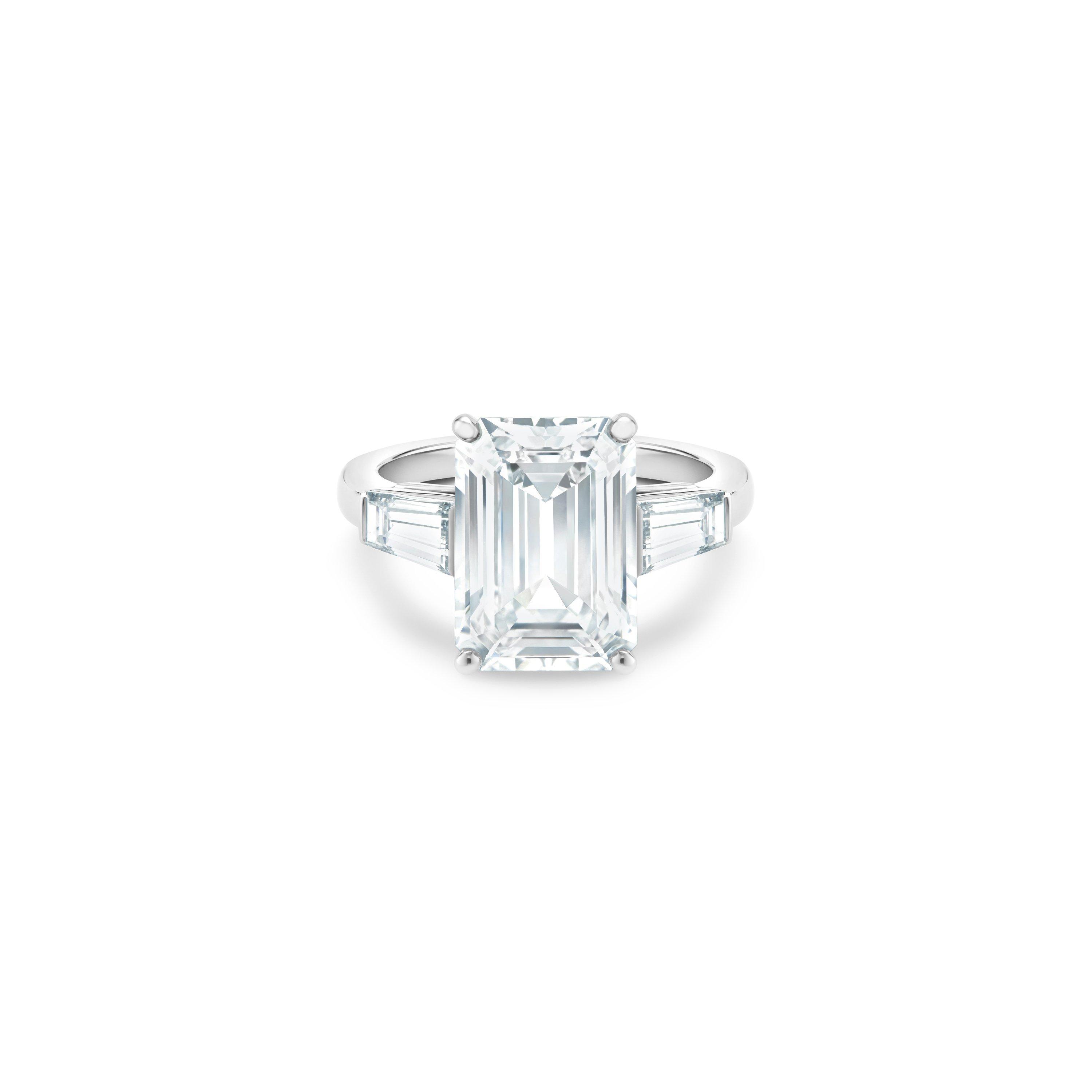 DB Classic Emerald-cut And Tapered Diamond Ring De Beers US