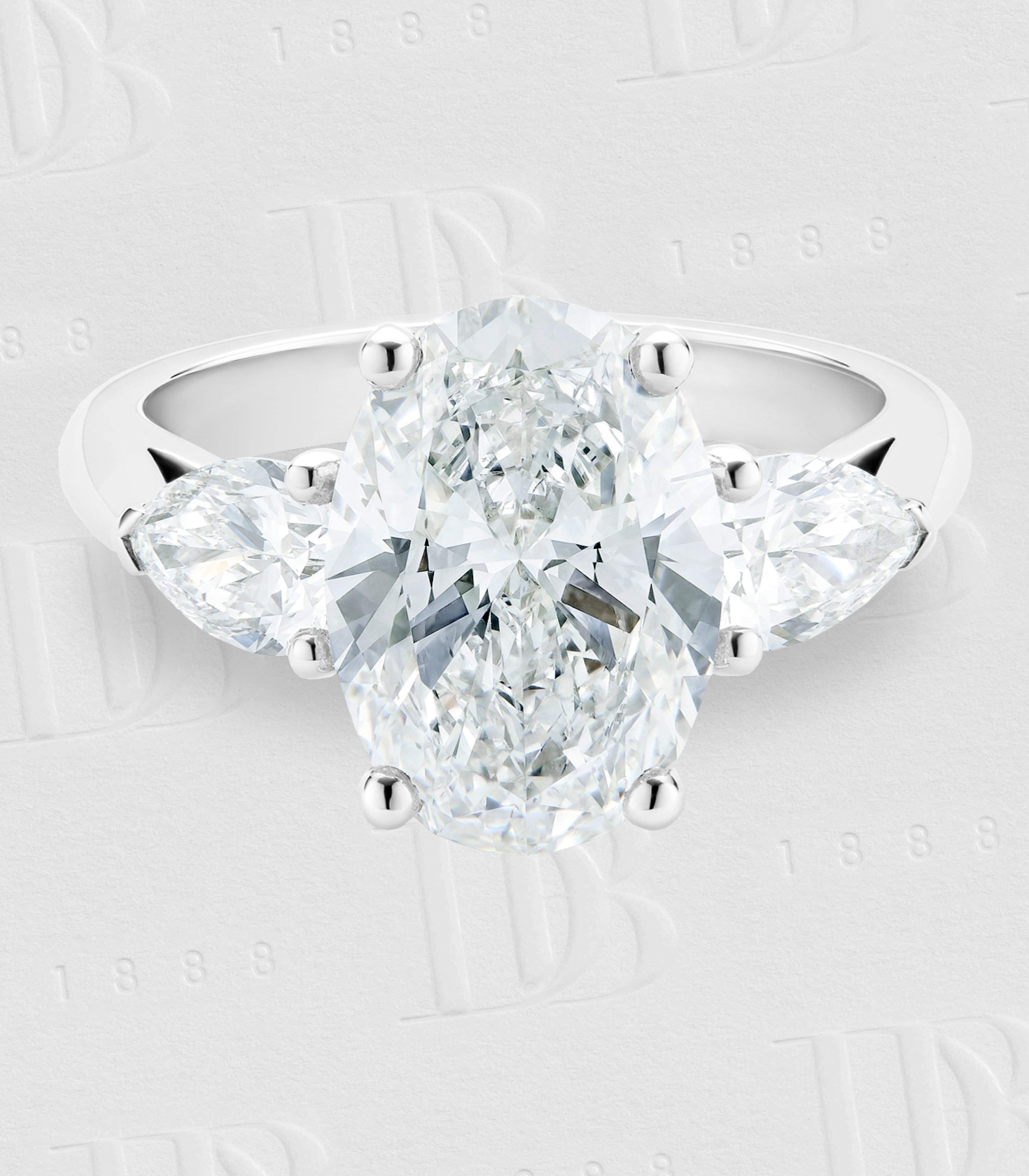 DB Classic高級珠寶鉑金橢圓形和梨形鑽石戒指, image 2