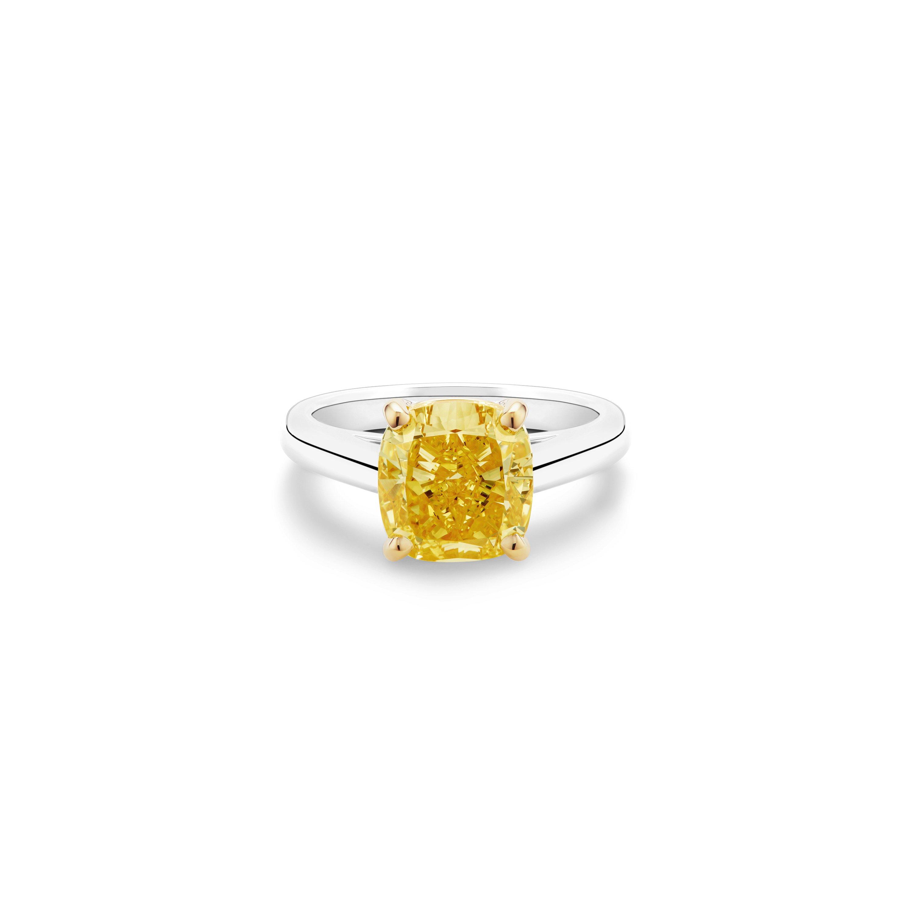 Cushion cut store yellow diamond ring