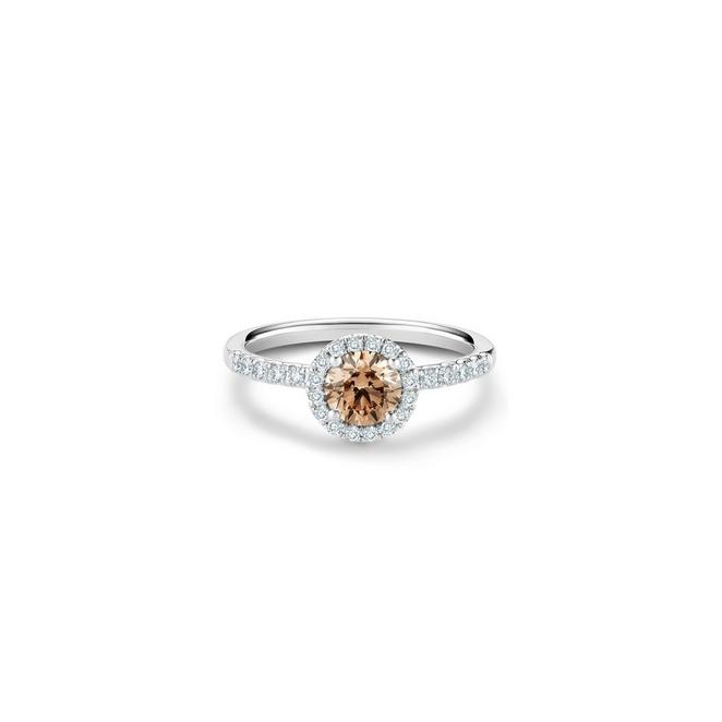 Aura 白金圓形褐色彩鑽戒指 
